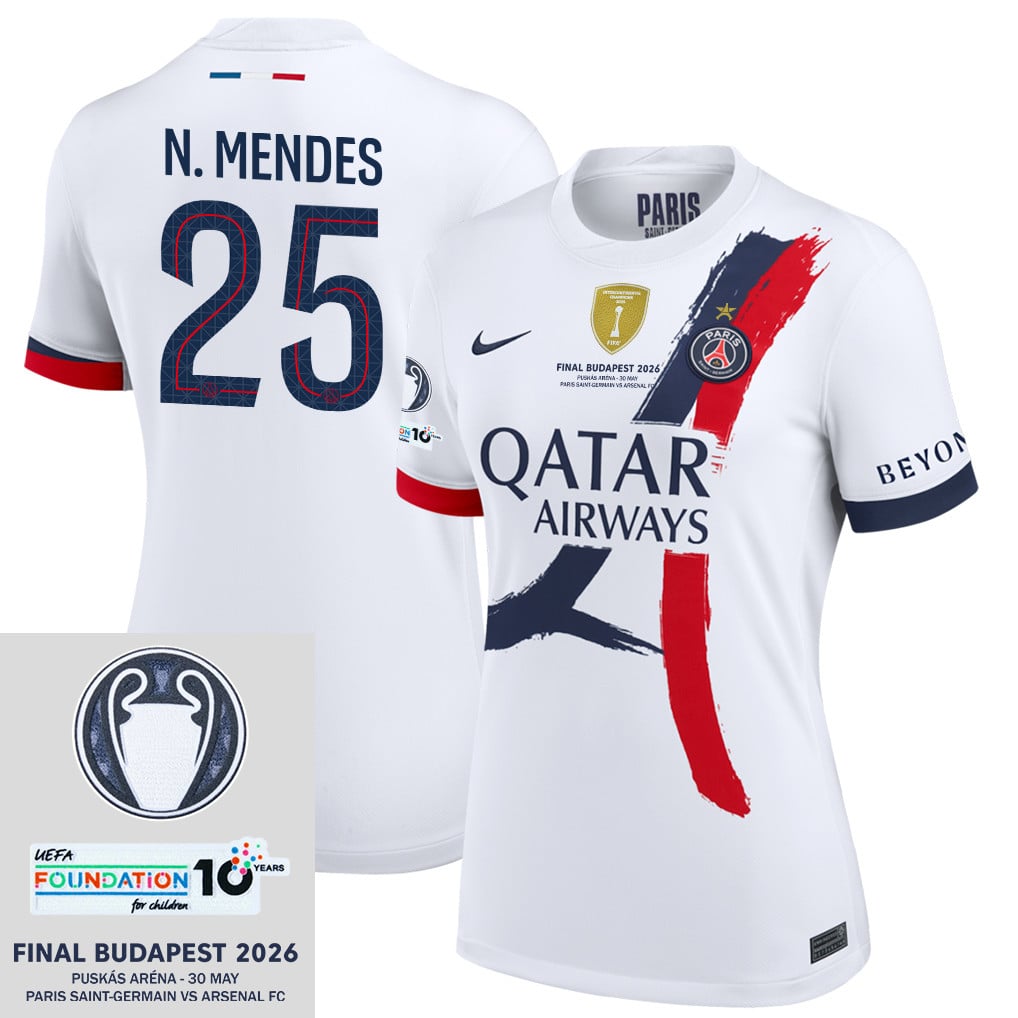 Nuno Mendes 25 Paris Saint-Germain 25/26 Final Match Details Edition Away Jersey - Women, White