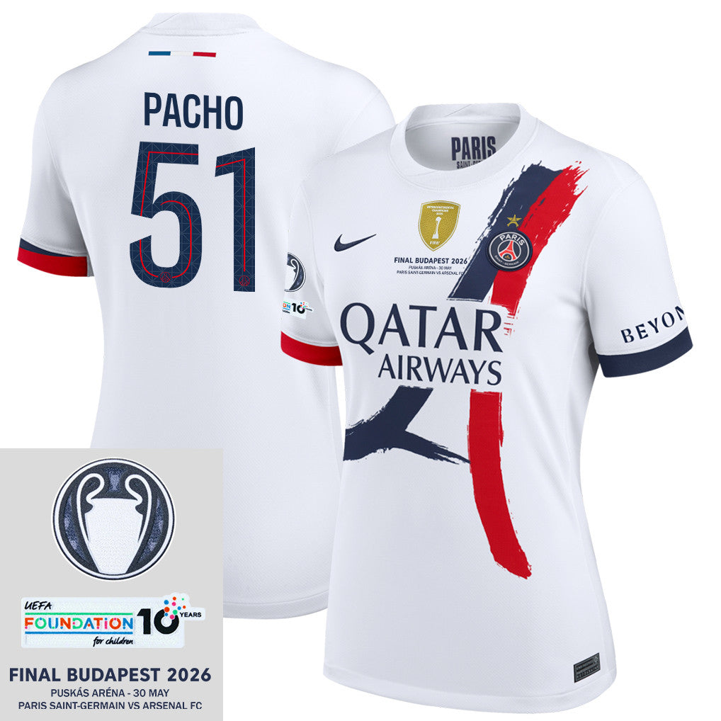 Willian Pacho 51 Paris Saint-Germain 25/26 Final Match Details Edition Away Jersey - Women, White