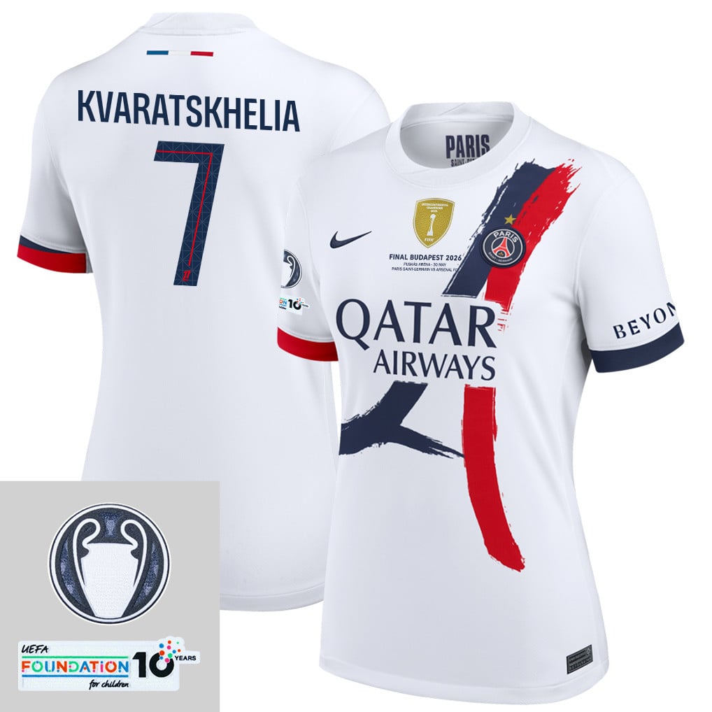 Khvicha Kvaratskhelia 7 Paris Saint-Germain 25/26 Final Match Details Edition Away Jersey - Women, White