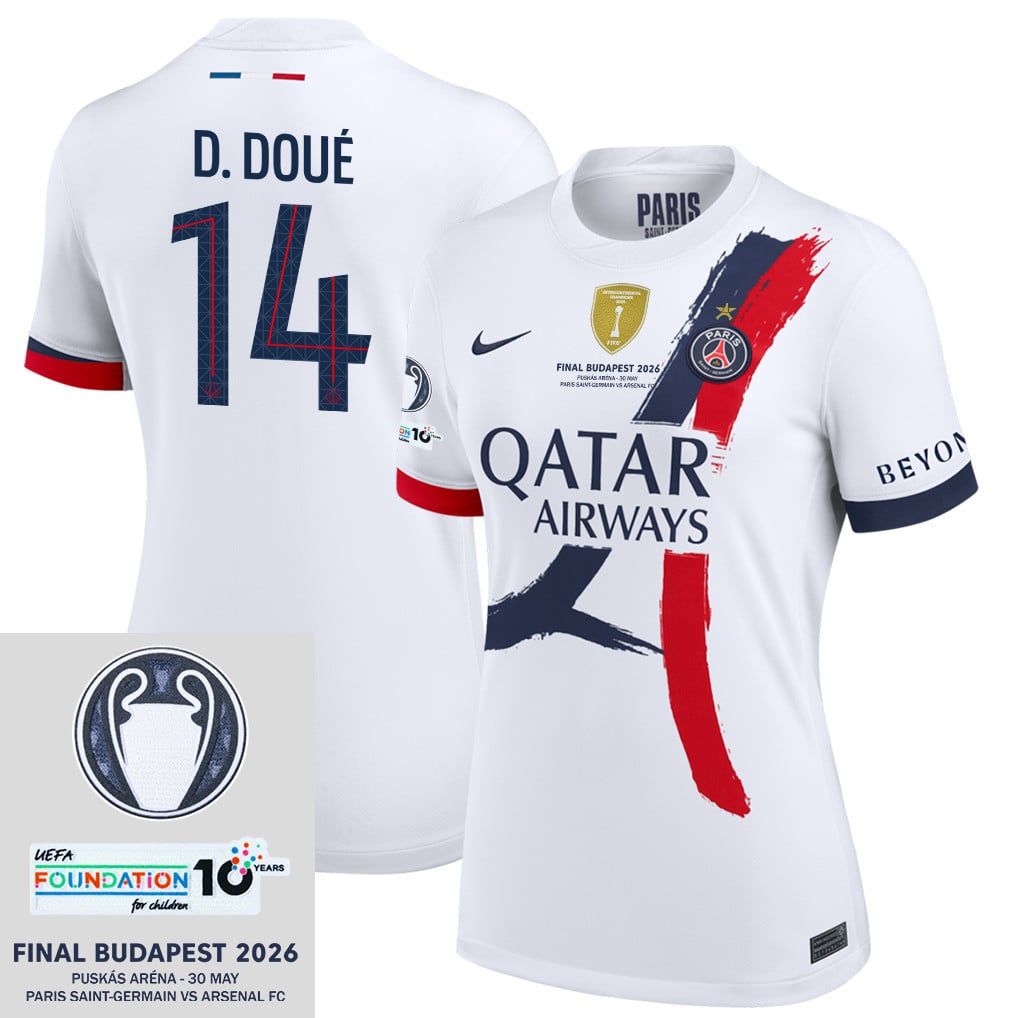Désiré Doué 14 Paris Saint-Germain 25/26 Final Match Details Edition Away Jersey - Women, White
