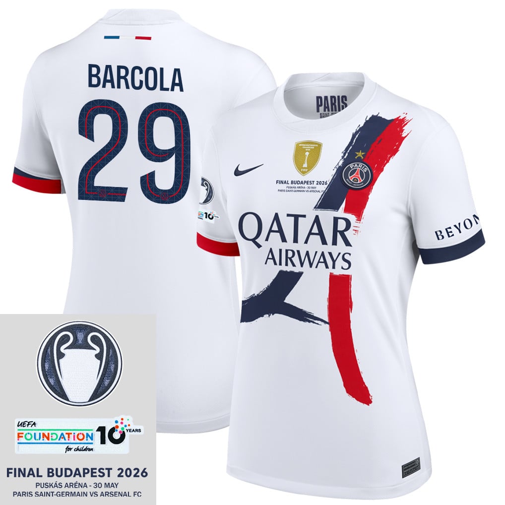 Bradley Barcola 29 Paris Saint-Germain 25/26 Final Match Details Edition Away Jersey - Women, White