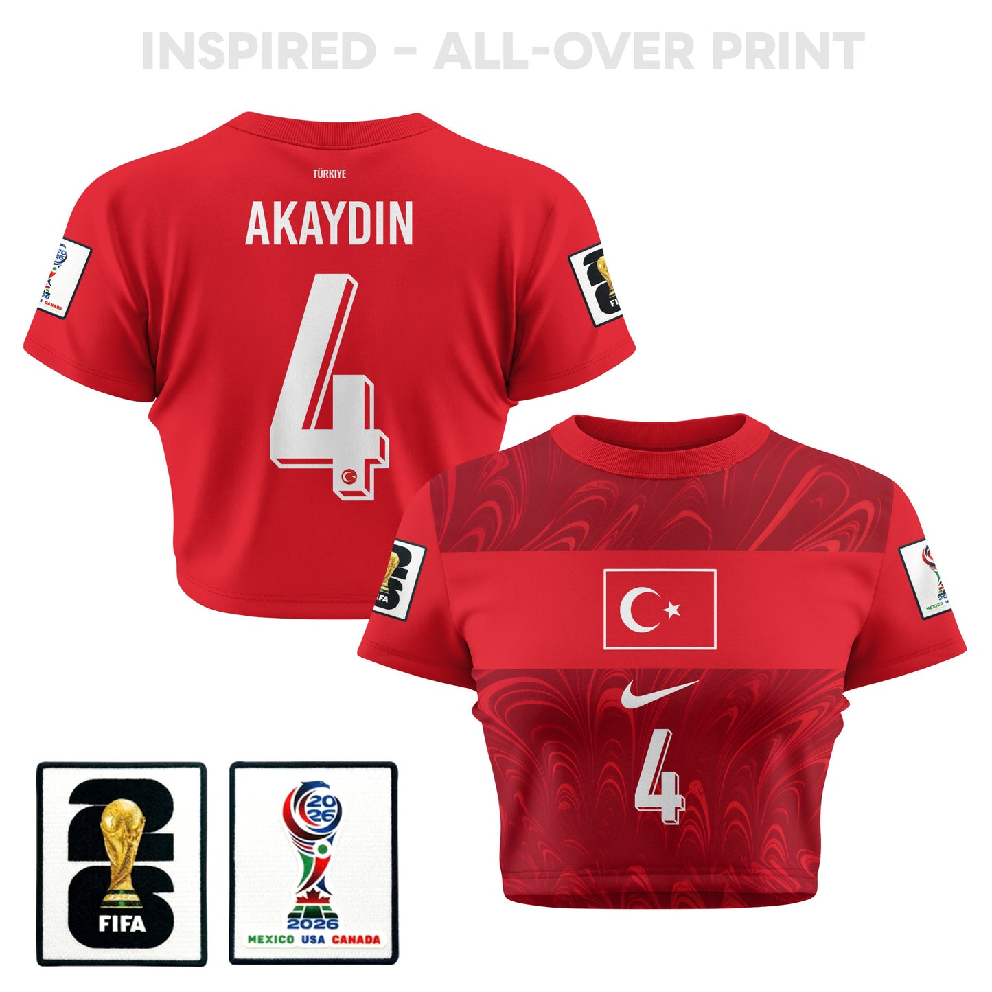 Samet Akaydin 4 Turkey 2026 Women's Home All-Over Print Cropped Jersey - Red