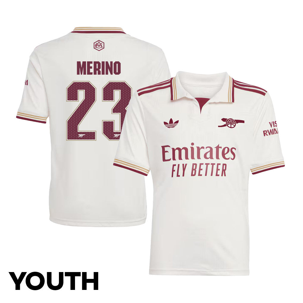 Mikel Merino 23 Arsenal 25/26 Third YOUTH Jersey - White