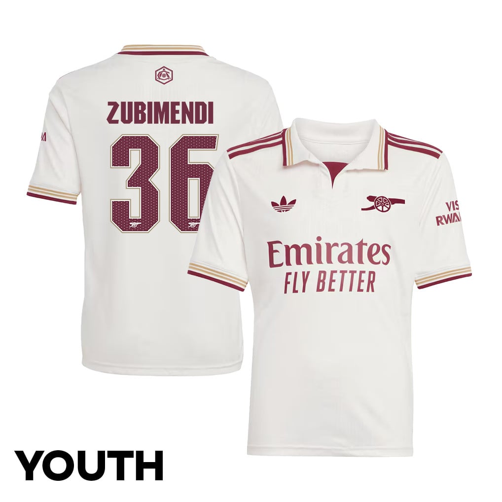 Martin Zubimendi 36 Arsenal 25/26 Third YOUTH Jersey - White