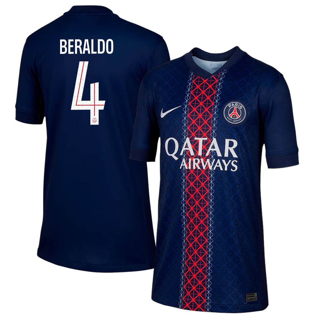 Lucas Beraldo 4 Paris Saint-Germain 25/26 Home YOUTH Jersey - Navy