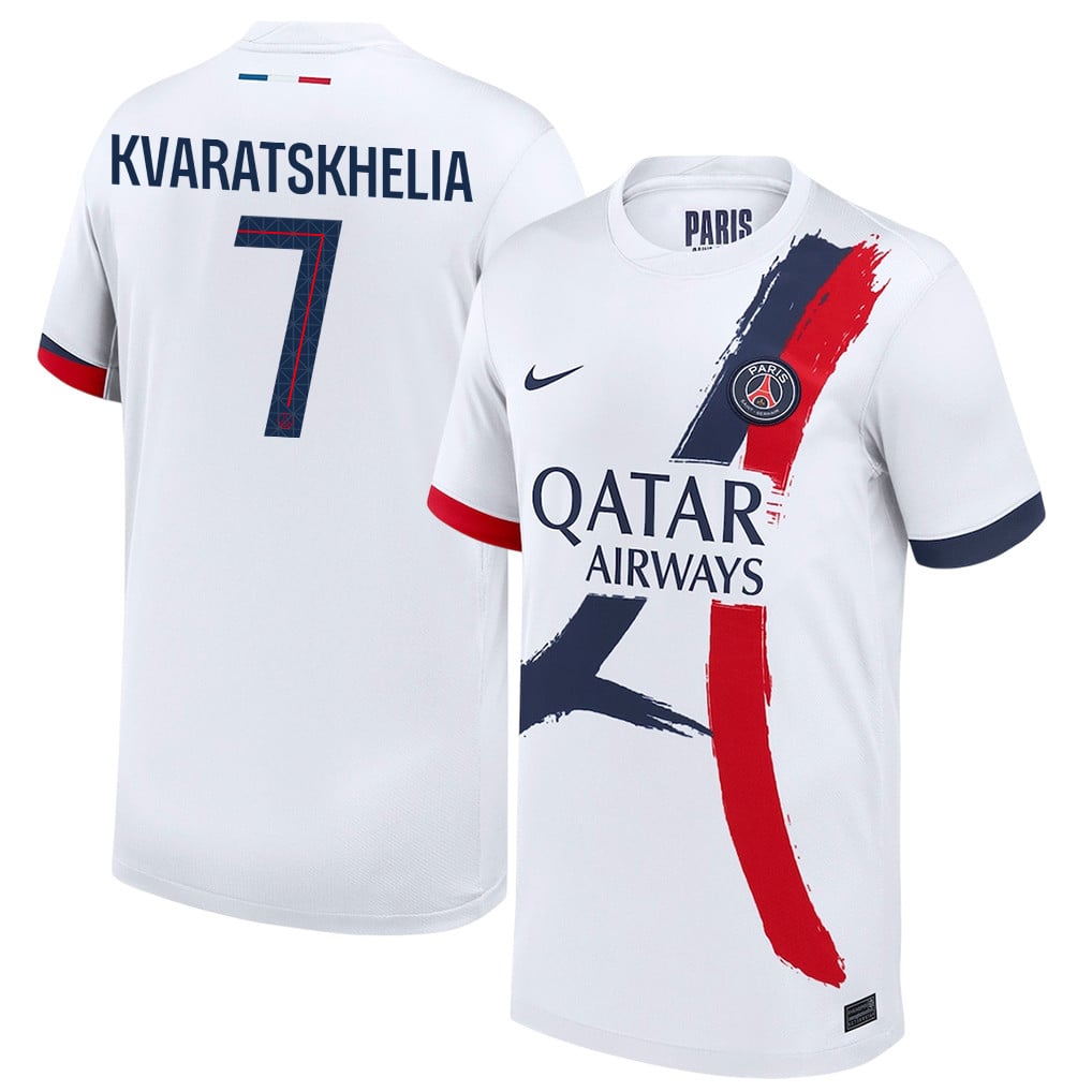 Khvicha Kvaratskhelia 7 Paris Saint-Germain 25/26 Away YOUTH Jersey - White