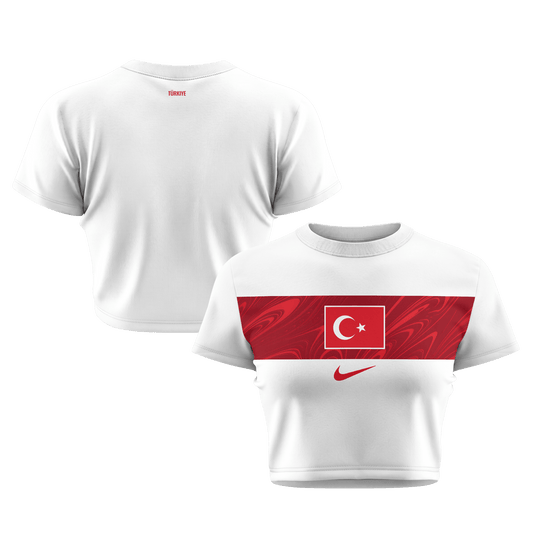 Turkey 2026 Women's Away All-Over Print Cropped Jersey - White