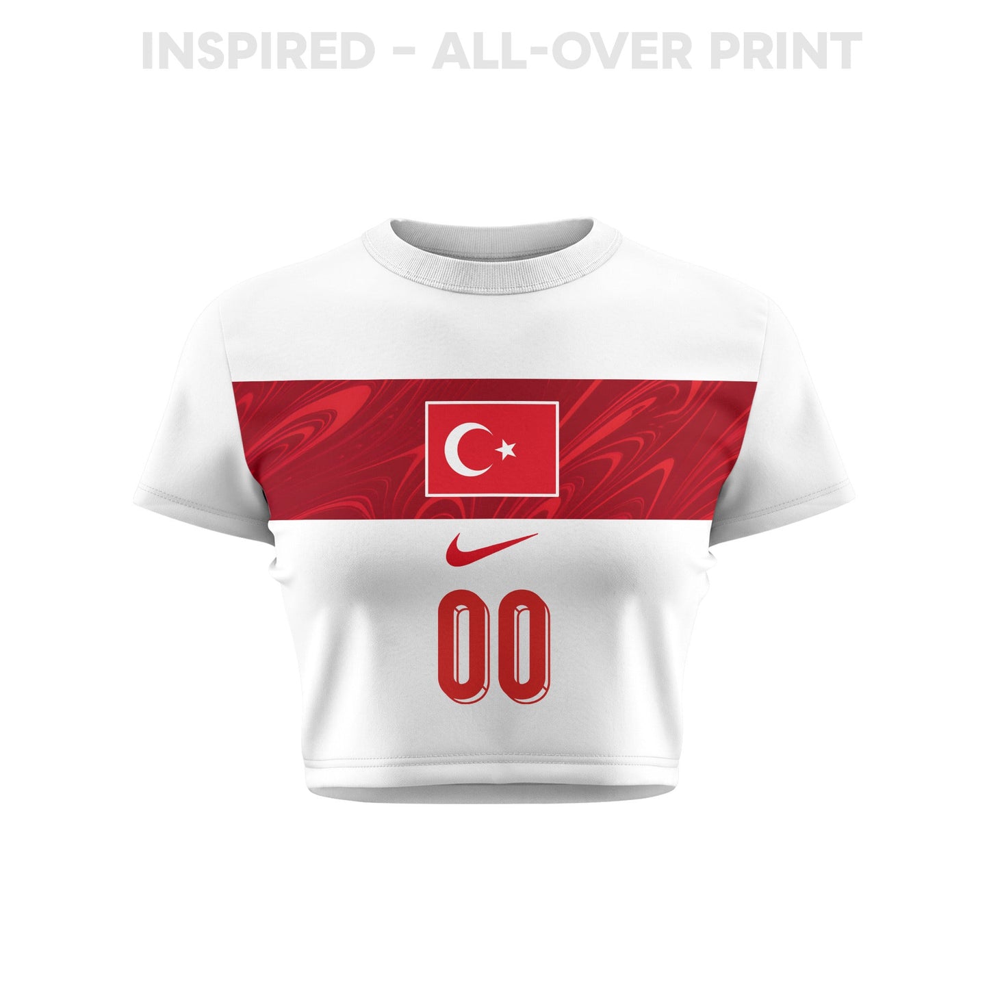 Turkey 2026 Women's Away Personalized All-Over Print Cropped Jersey - White