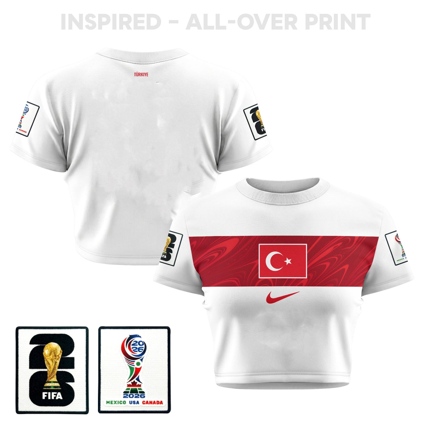 Turkey 2026 Women's Away All-Over Print Cropped Jersey - White