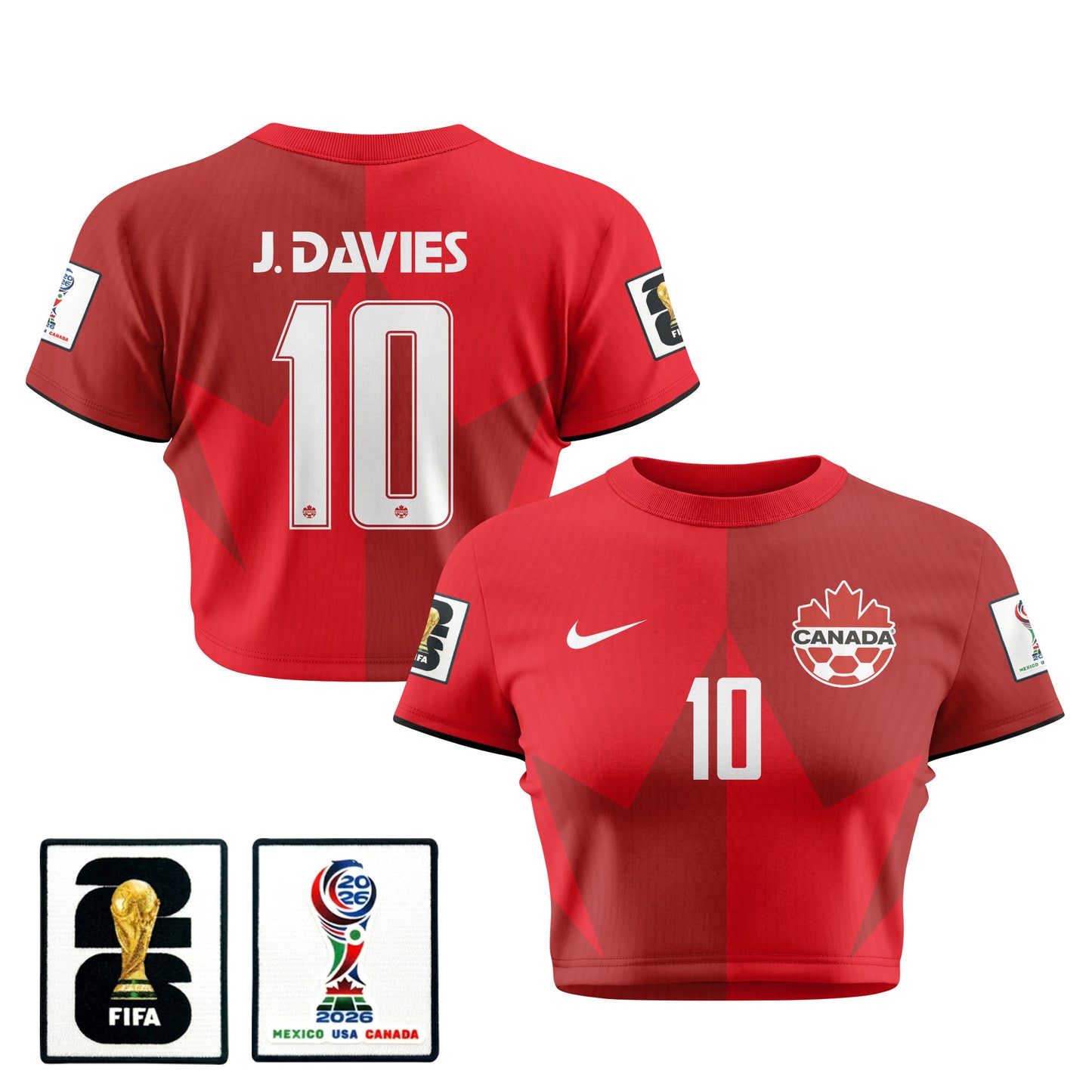 Jonathan David 10 Canada 2026 Women's Home All-Over Print Cropped Jersey - Red