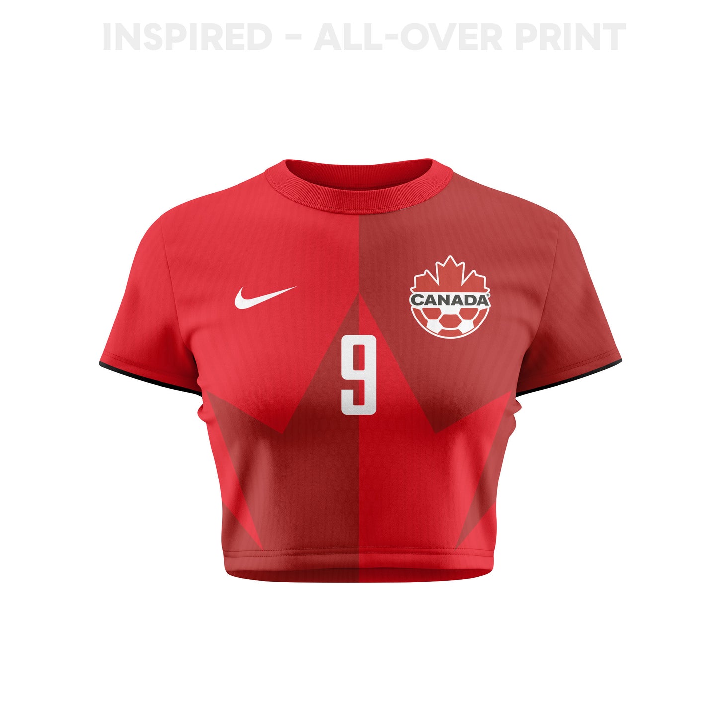 Cyle Larin 9 Canada 2026 Women's Home All-Over Print Cropped Jersey - Red