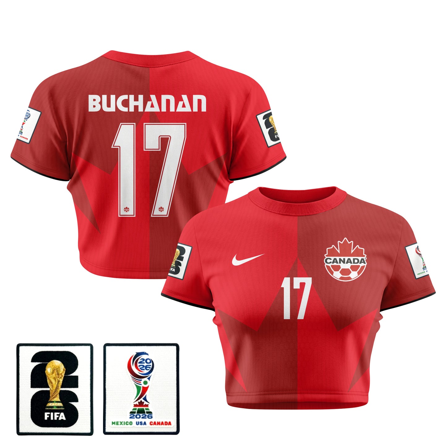 Kadeisha Buchanan 17 Canada 2026 Women's Home All-Over Print Cropped Jersey - Red