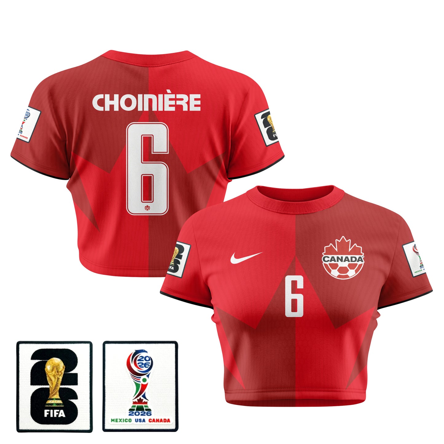 Mathieu Choinière 6 Canada 2026 Women's Home All-Over Print Cropped Jersey - Red