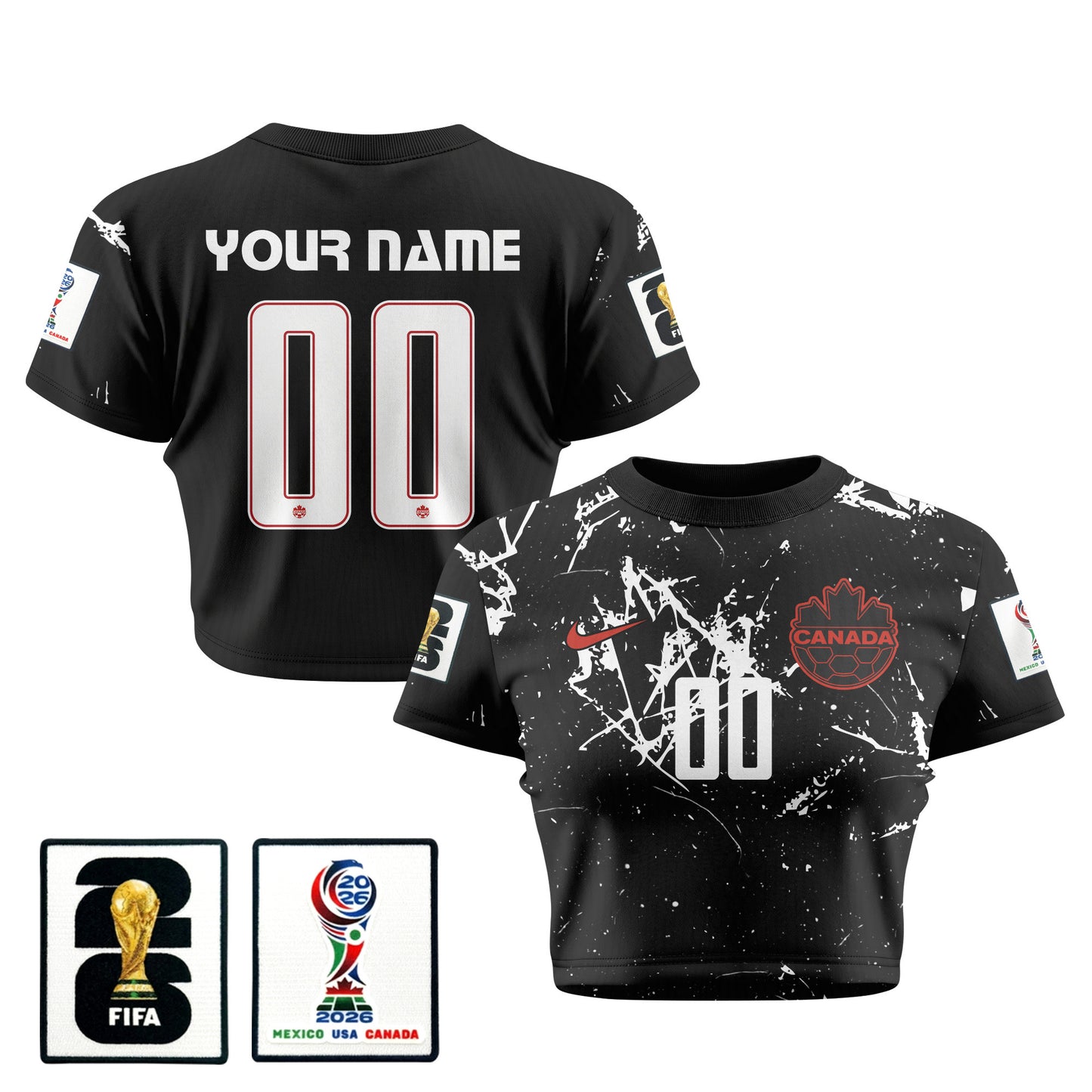 Canada 2026 Women's Away Personalized All-Over Print Cropped Jersey - Black
