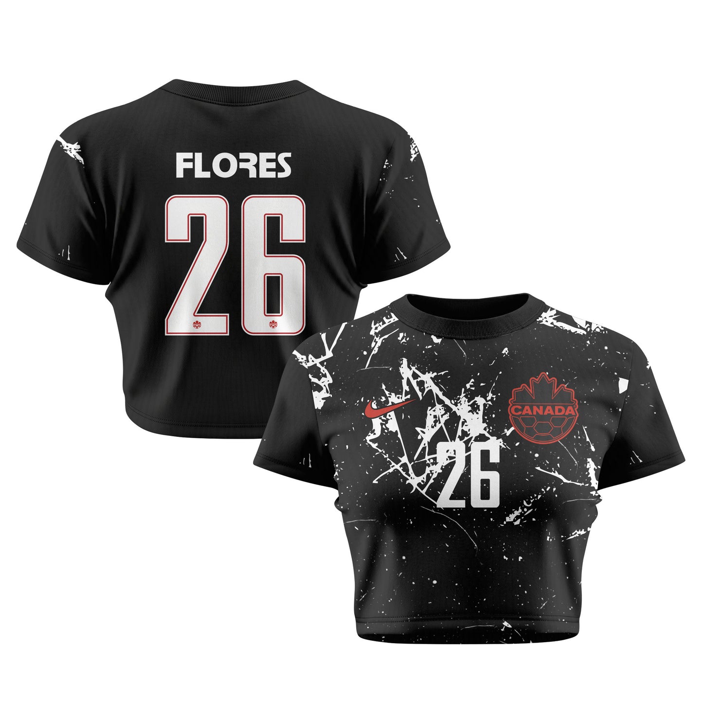 Marcelo Flores 26 Canada 2026 Women's Away All-Over Print Cropped Jersey - Black