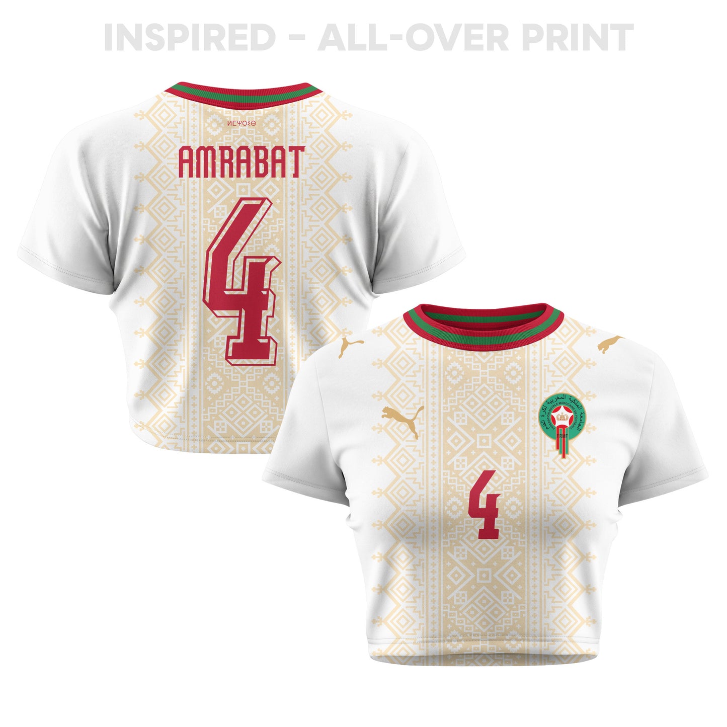 Sofyan Amrabat 4 Morocco 2026 Women's Away All-Over Print Cropped Jersey - White