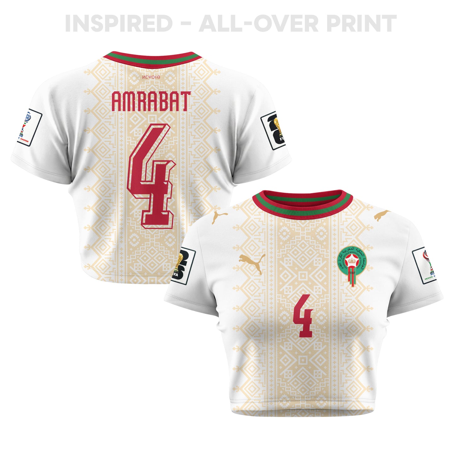 Sofyan Amrabat 4 Morocco 2026 Women's Away All-Over Print Cropped Jersey - White