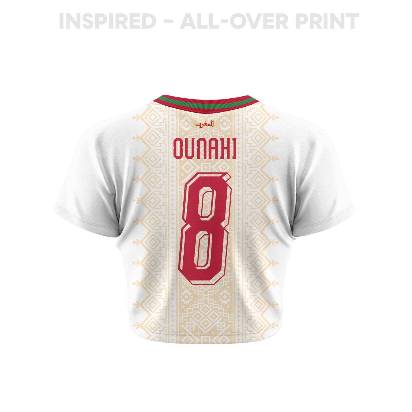 Azzedine Ounahi 8 Morocco 2026 Women's Away All-Over Print Cropped Jersey - White