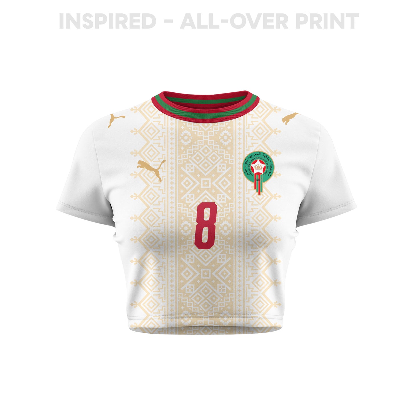 Azzedine Ounahi 8 Morocco 2026 Women's Away All-Over Print Cropped Jersey - White