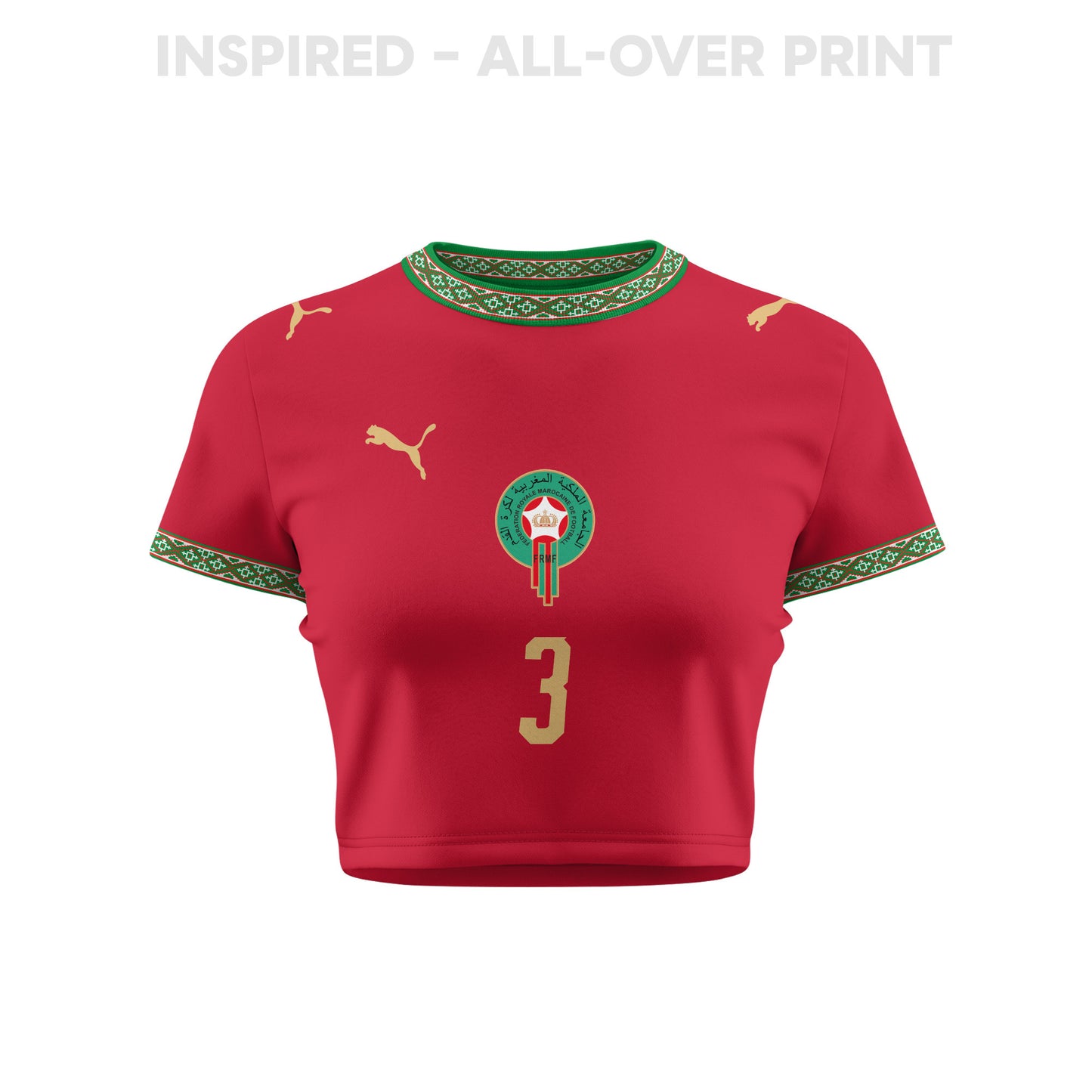 Youssef Belammari 3 Morocco 2026 Women's Home All-Over Print Cropped Jersey - Red