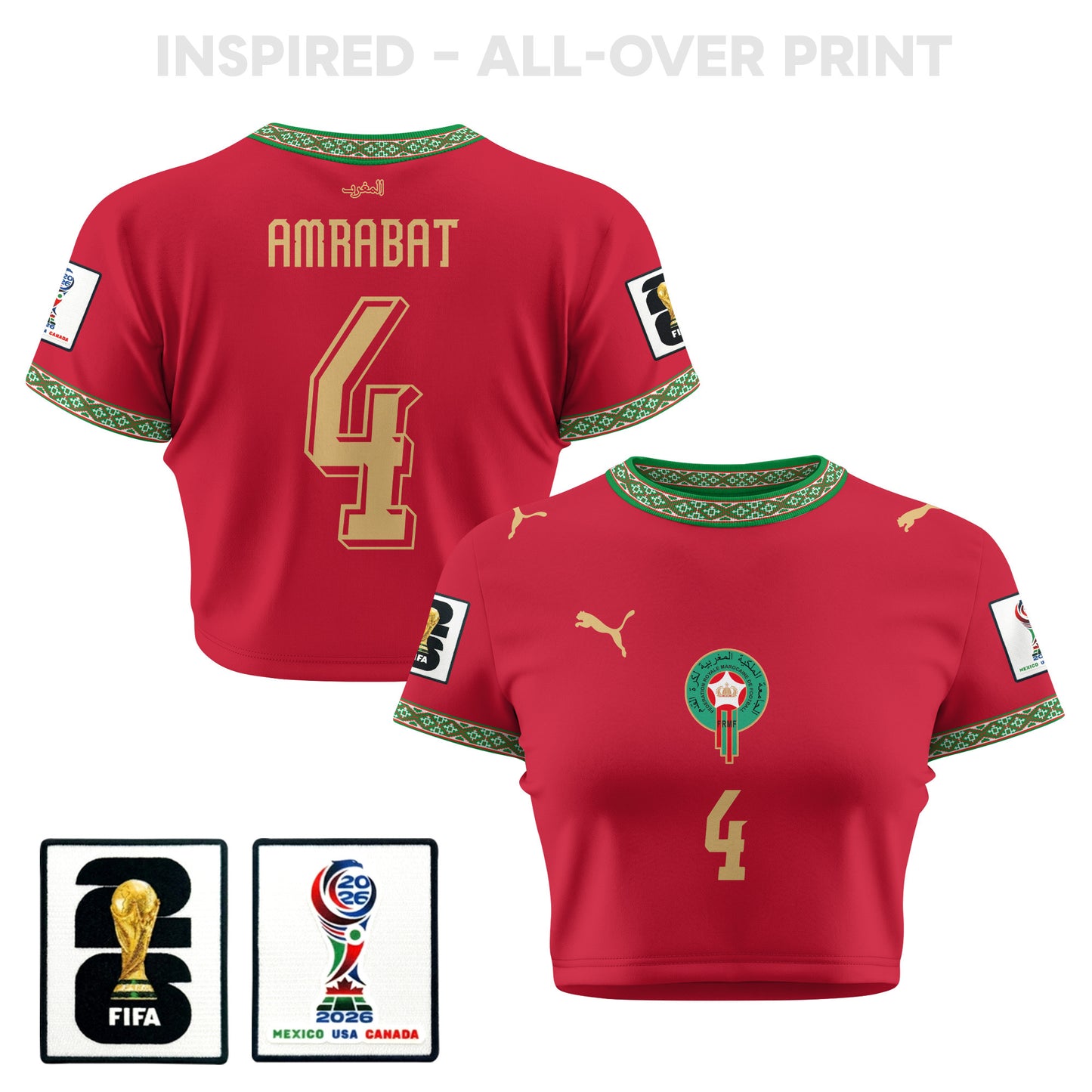Sofyan Amrabat 4 Morocco 2026 Women's Home All-Over Print Cropped Jersey - Red