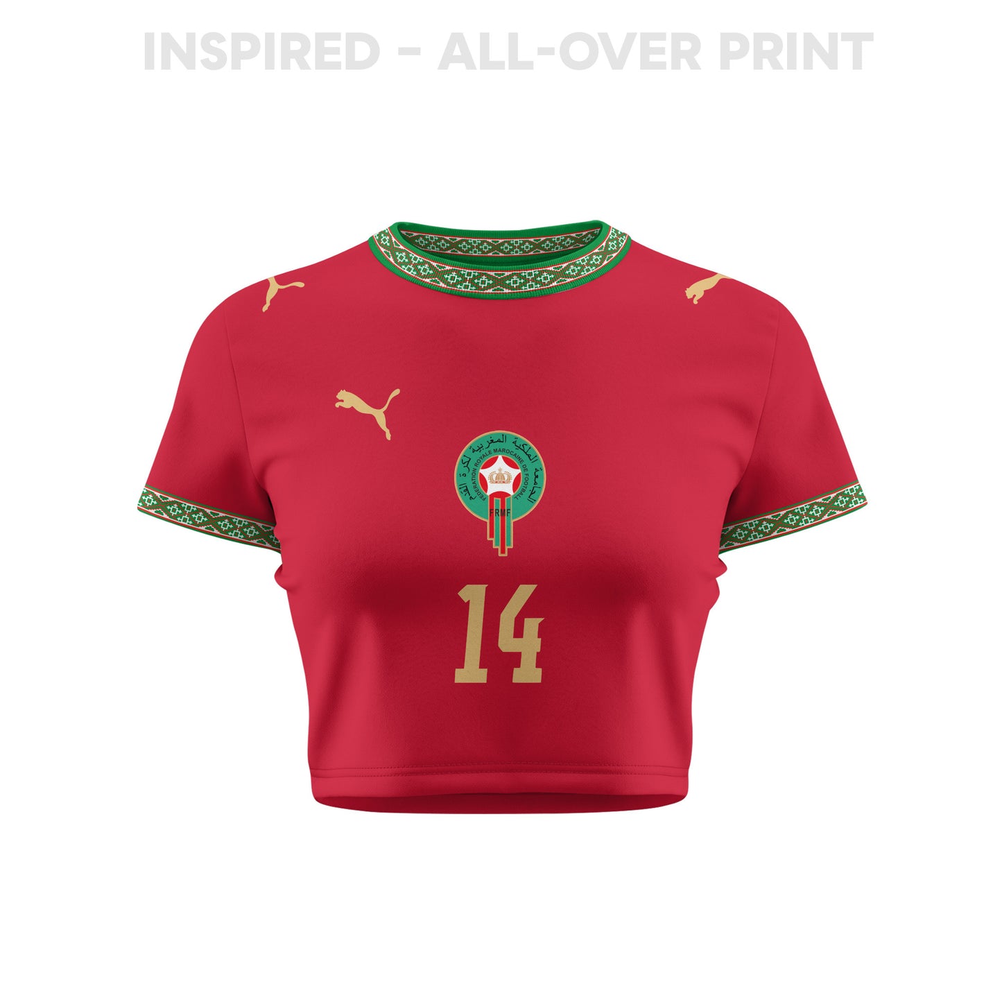 Oussama Targhaline 14 Morocco 2026 Women's Home All-Over Print Cropped Jersey - Red