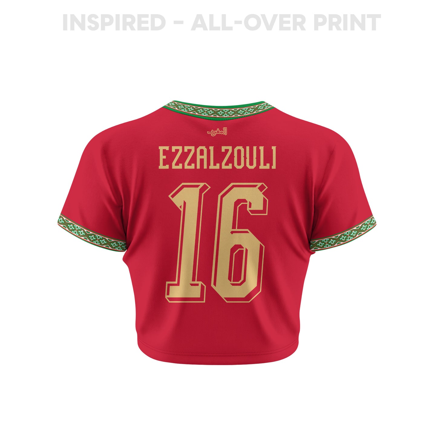 Abde Ezzalzouli 16 Morocco 2026 Women's Home All-Over Print Cropped Jersey - Red