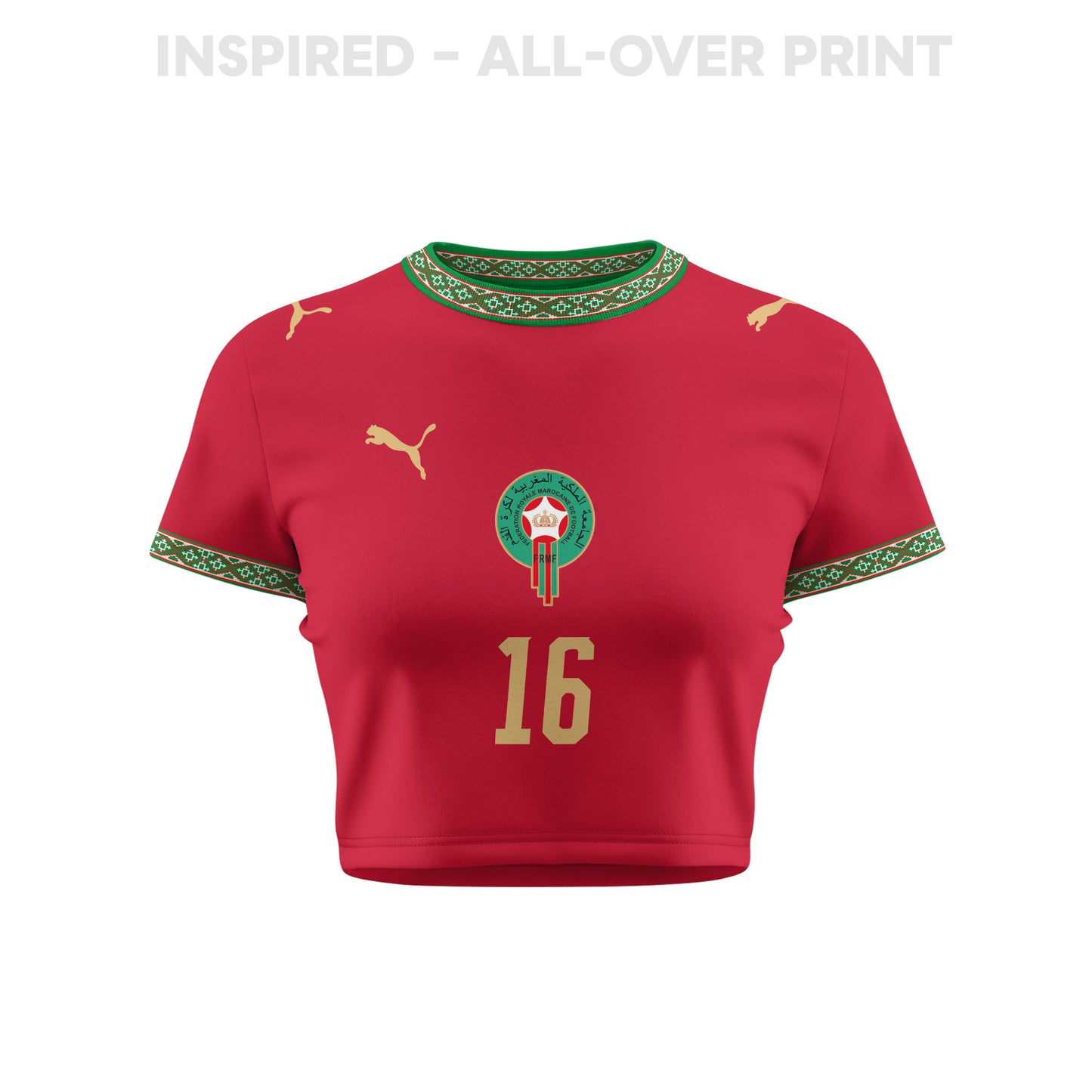 Abde Ezzalzouli 16 Morocco 2026 Women's Home All-Over Print Cropped Jersey - Red