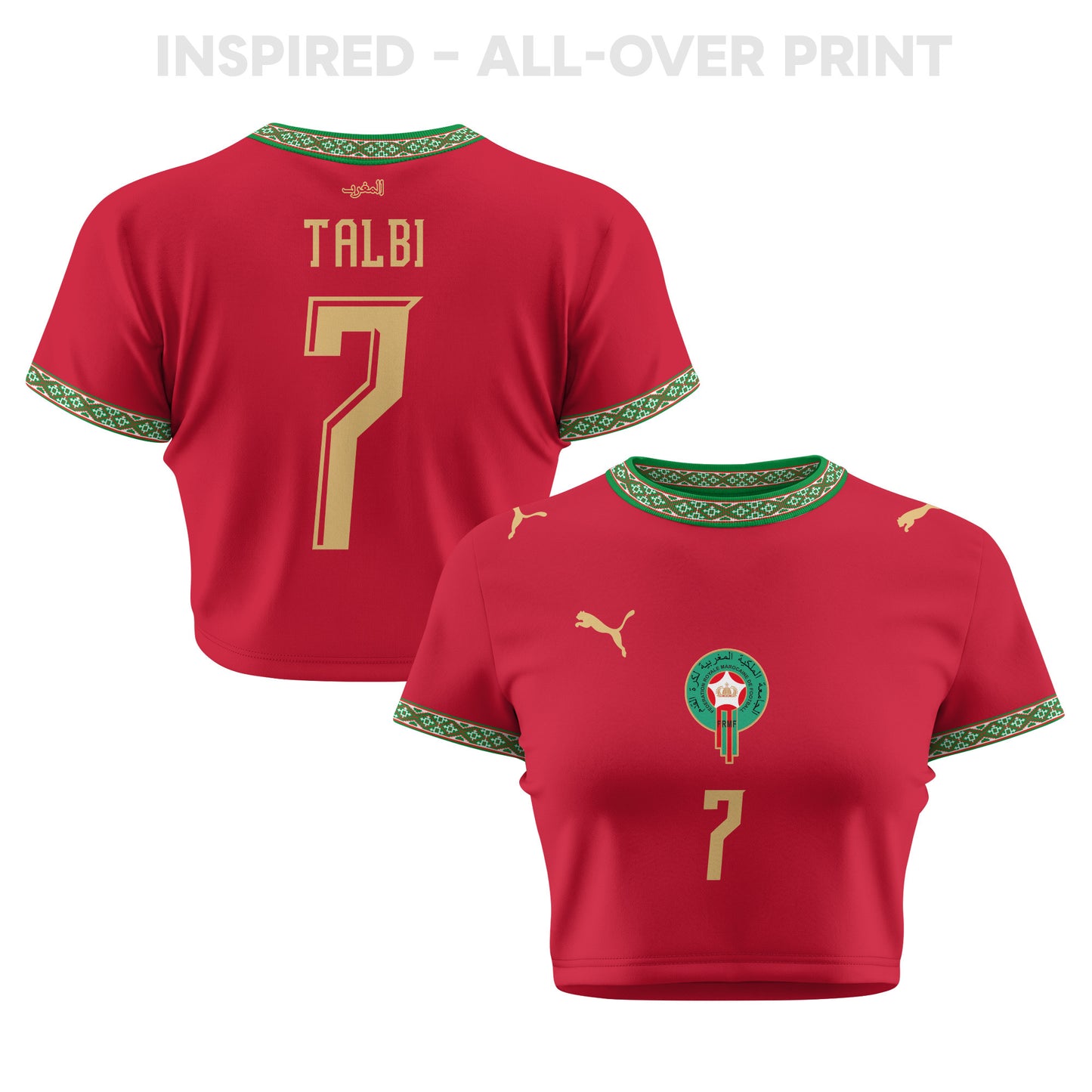 Chemsdine Talbi 7 Morocco 2026 Women's Home All-Over Print Cropped Jersey - Red