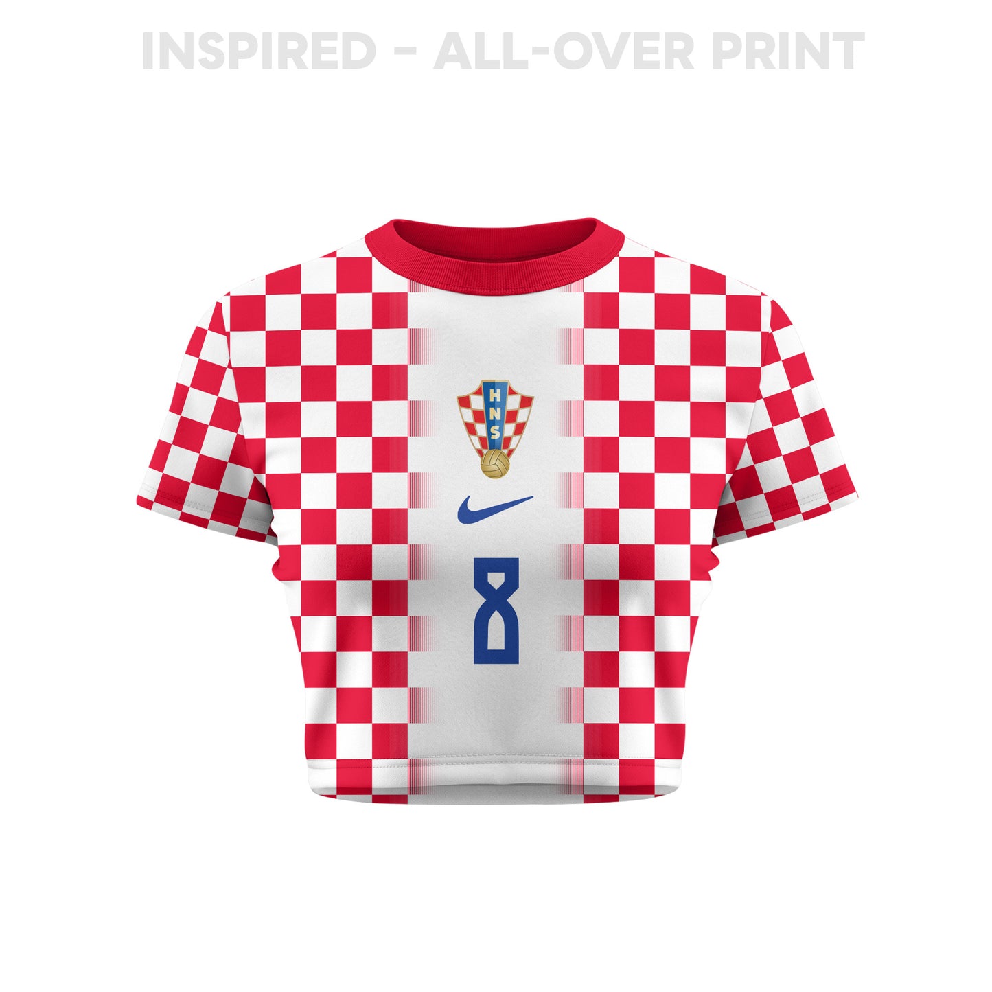Mateo Kovačić 8 Croatia 2026 Women's Home All-Over Print Cropped Jersey - White