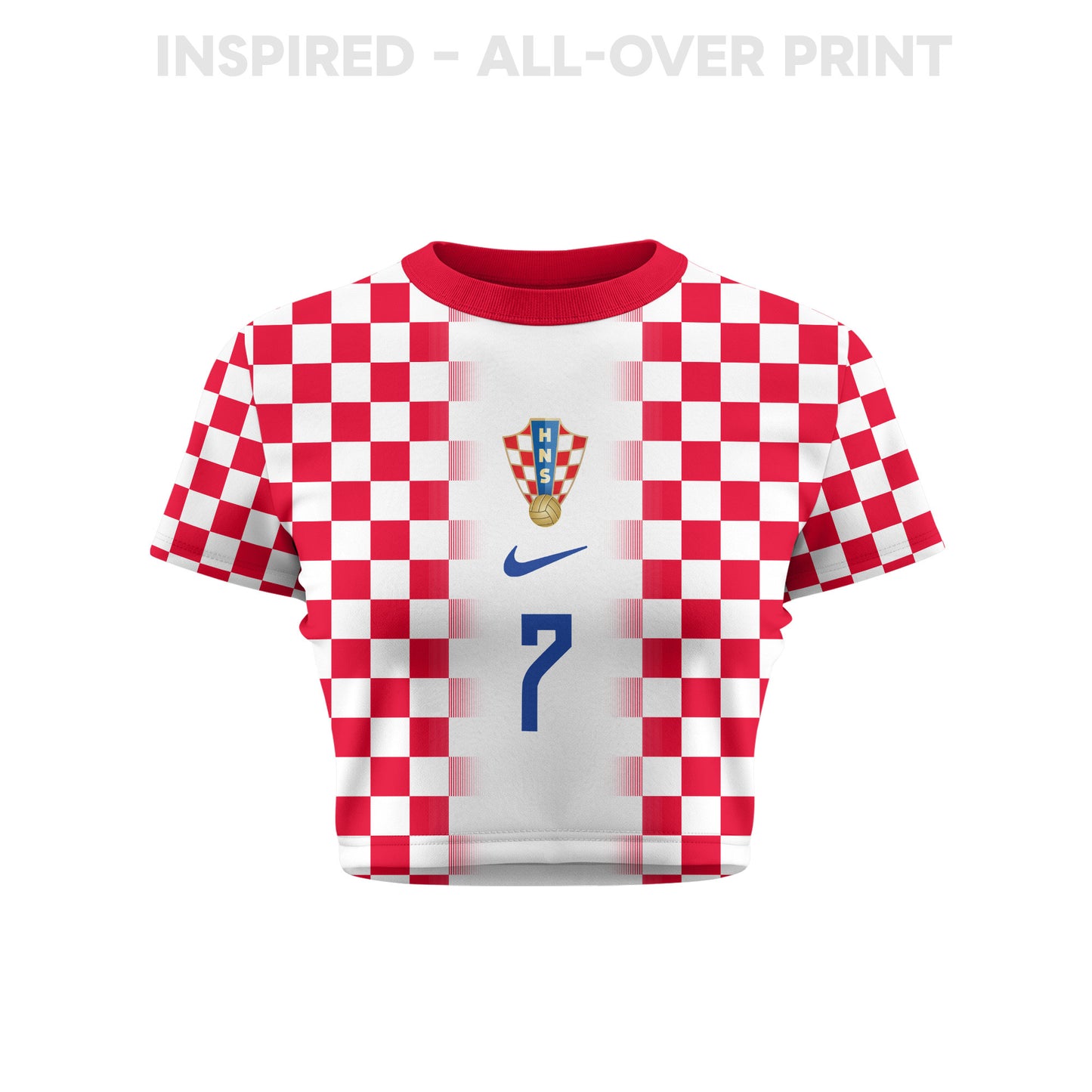 Lovro Majer 7 Croatia 2026 Women's Home All-Over Print Cropped Jersey - White
