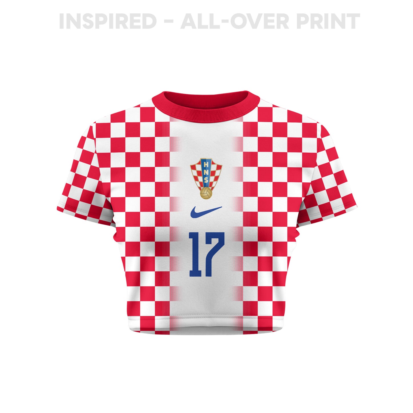 Petar Sučić 17 Croatia 2026 Women's Home All-Over Print Cropped Jersey - White