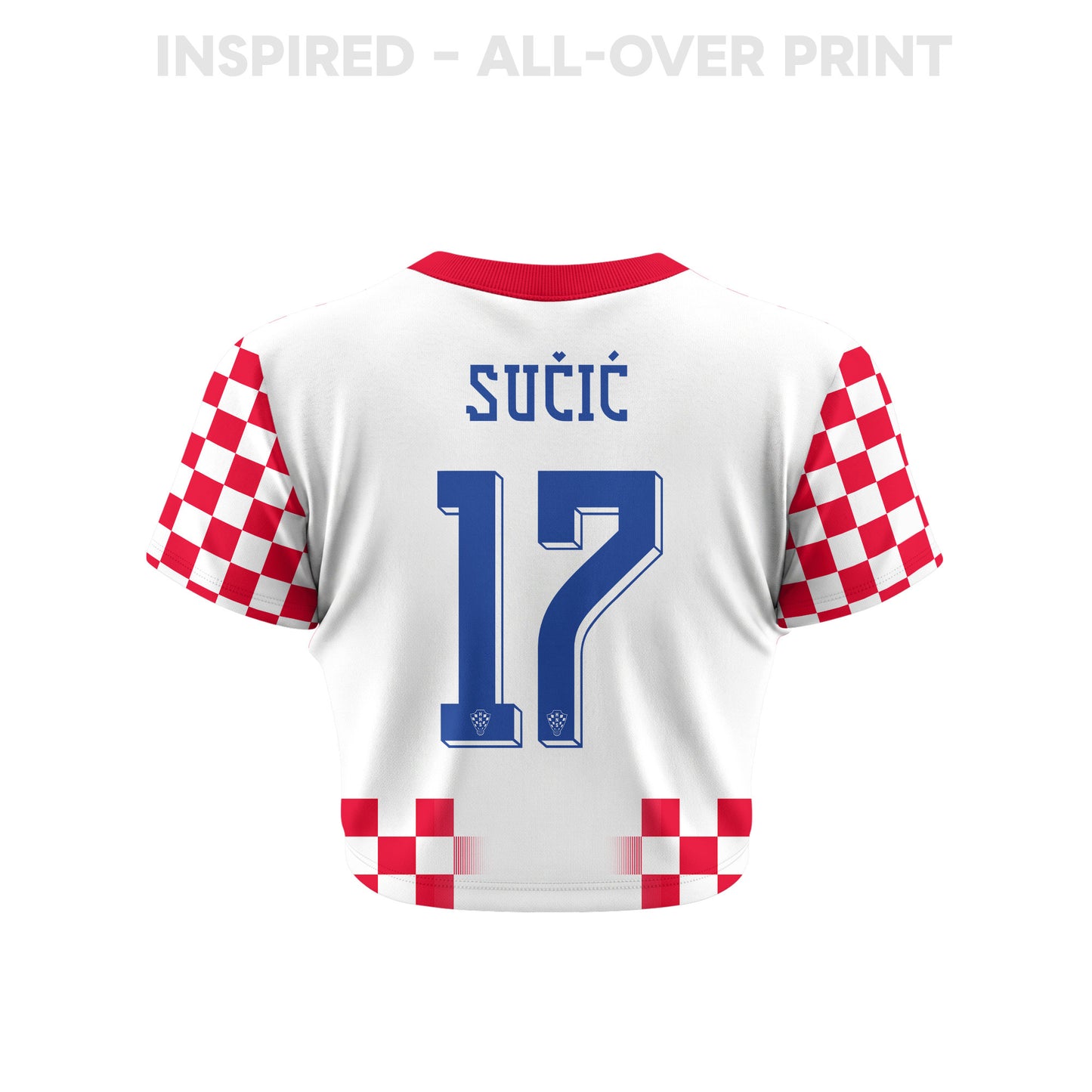 Petar Sučić 17 Croatia 2026 Women's Home All-Over Print Cropped Jersey - White