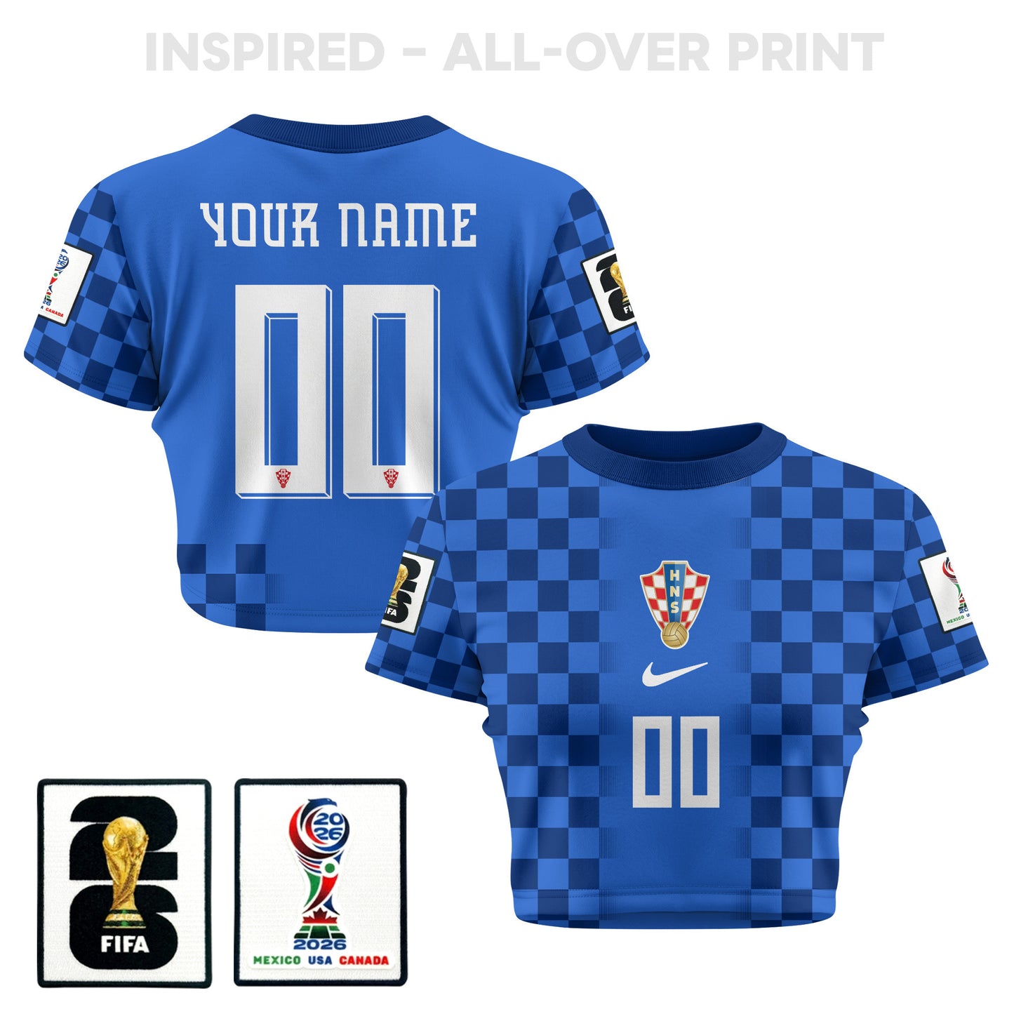 Croatia 2026 Women's Away Personalized All-Over Print Cropped Jersey - Blue