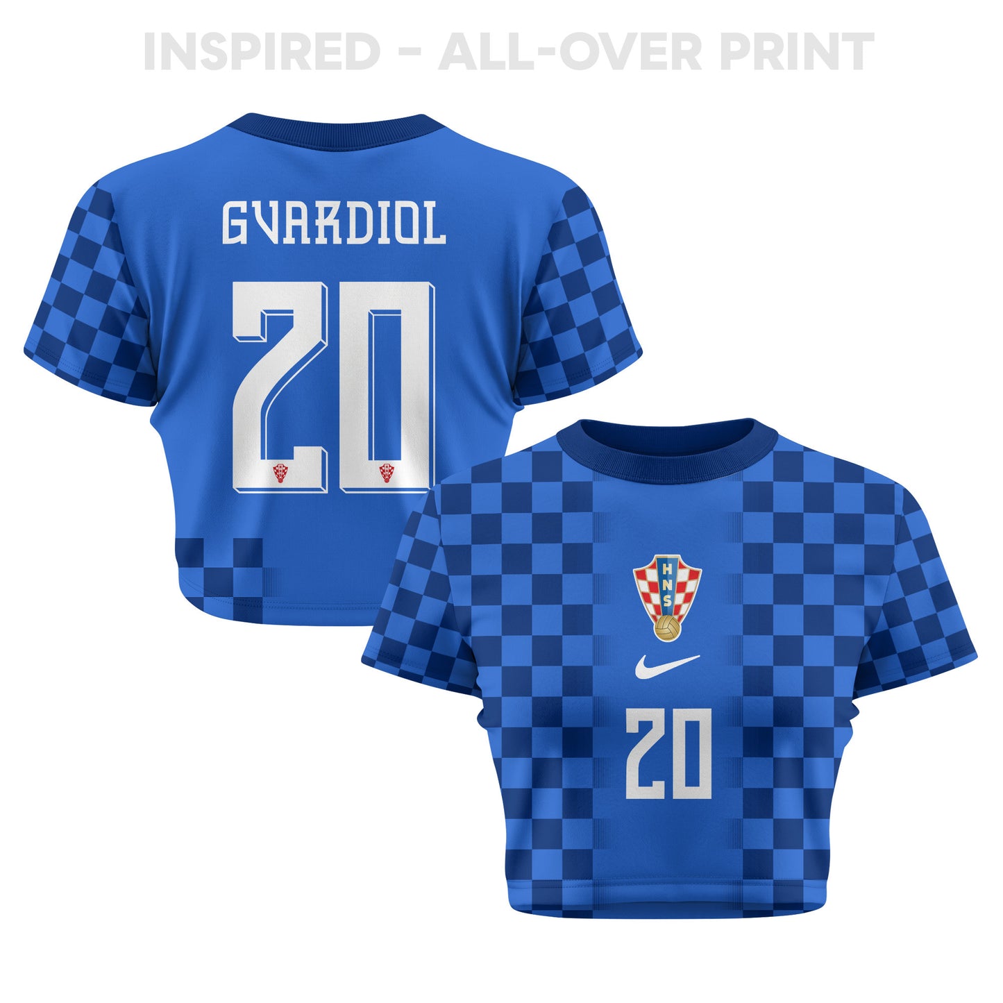 Joško Gvardiol 20 Croatia 2026 Women's Away All-Over Print Cropped Jersey - Blue