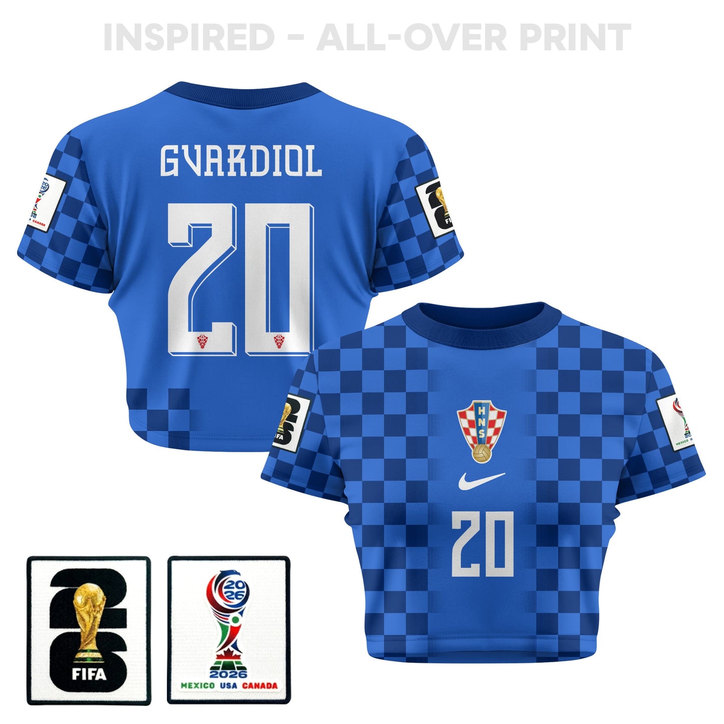 Joško Gvardiol 20 Croatia 2026 Women's Away All-Over Print Cropped Jersey - Blue