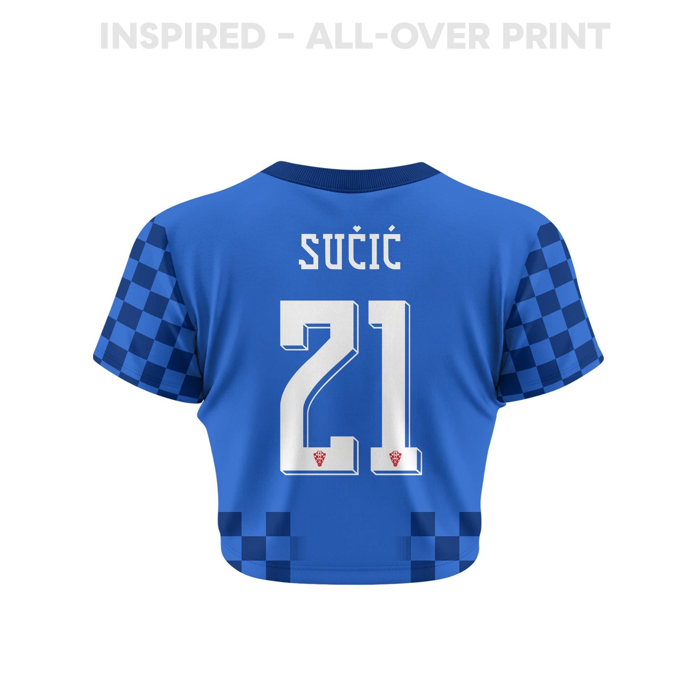 Luka Sučić 21 Croatia 2026 Women's Away All-Over Print Cropped Jersey - Blue