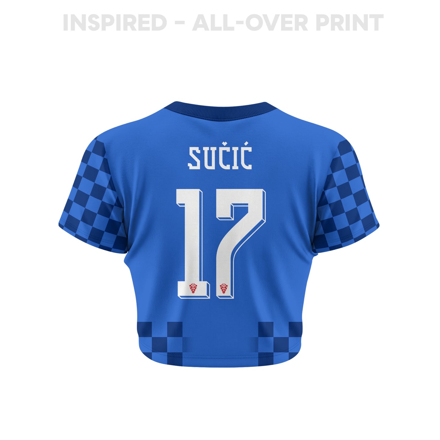 Petar Sučić 17 Croatia 2026 Women's Away All-Over Print Cropped Jersey - Blue