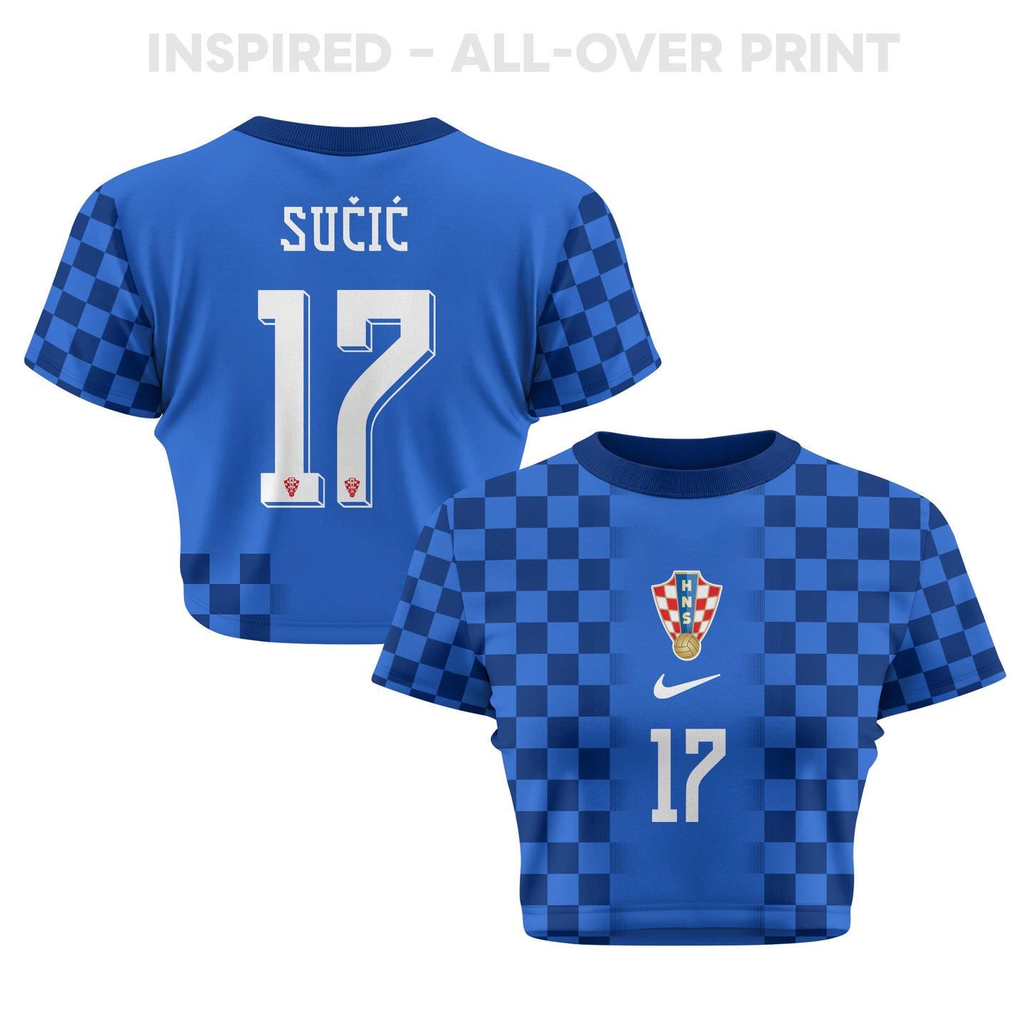 Petar Sučić 17 Croatia 2026 Women's Away All-Over Print Cropped Jersey - Blue