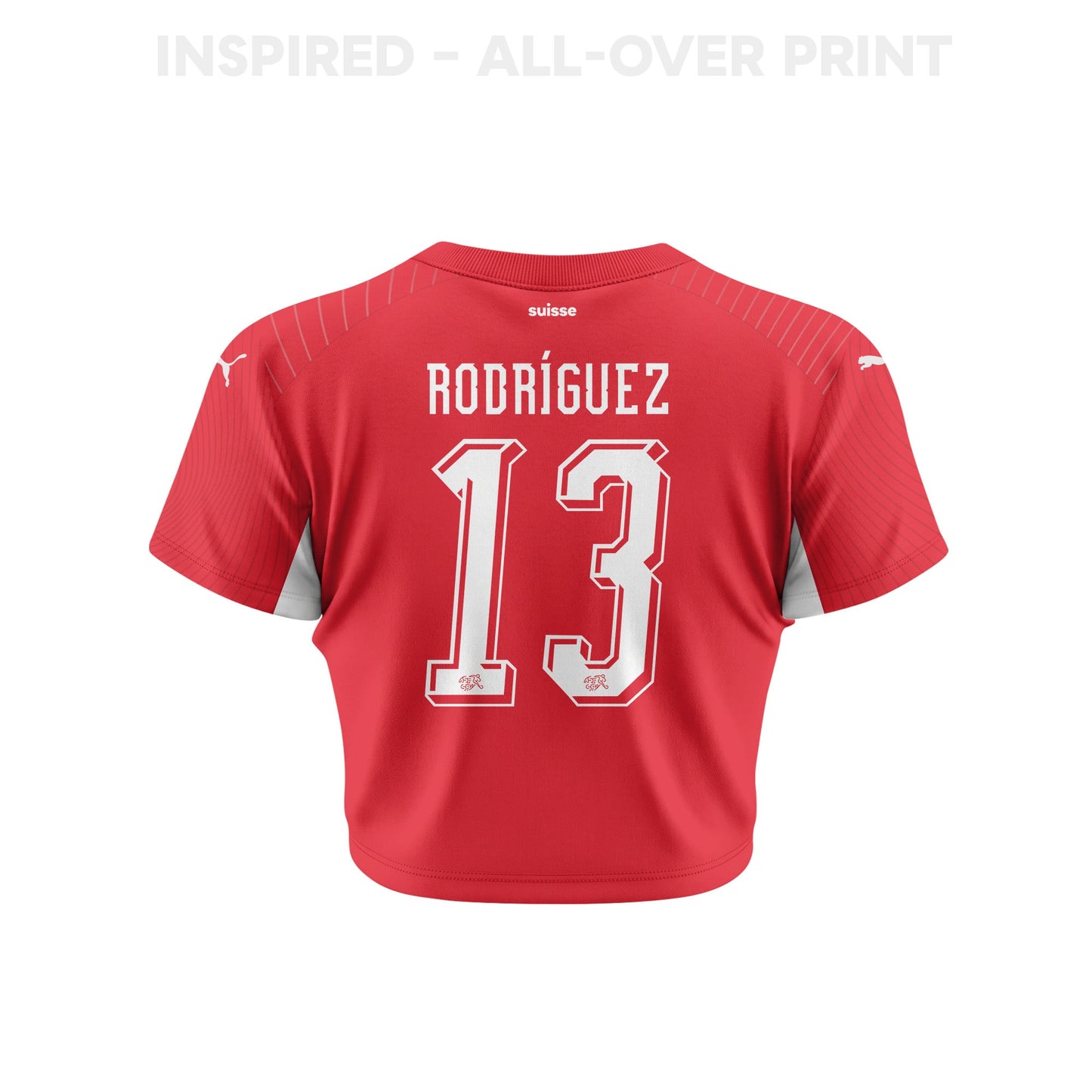 Ricardo Rodríguez 13 Switzerland 2026 Women's Home All-Over Print Cropped Jersey - Red