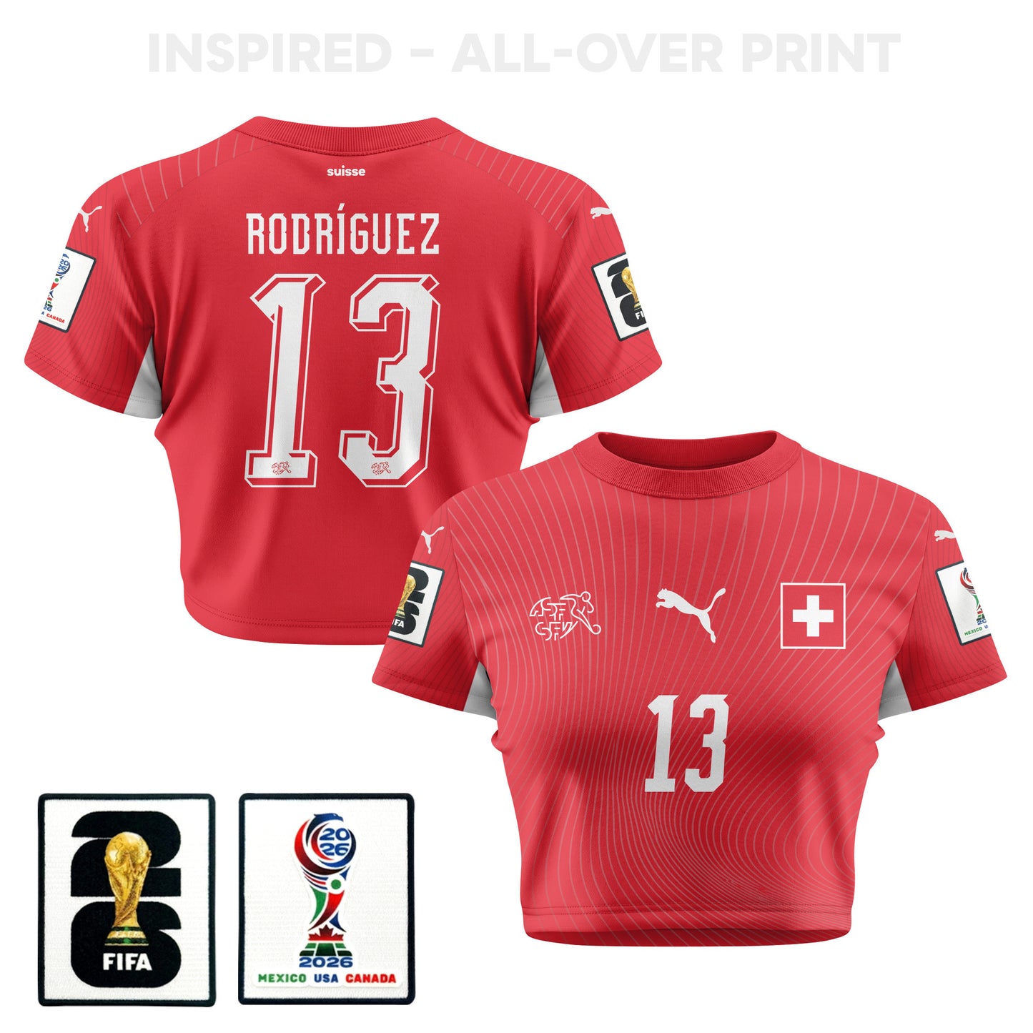 Ricardo Rodríguez 13 Switzerland 2026 Women's Home All-Over Print Cropped Jersey - Red
