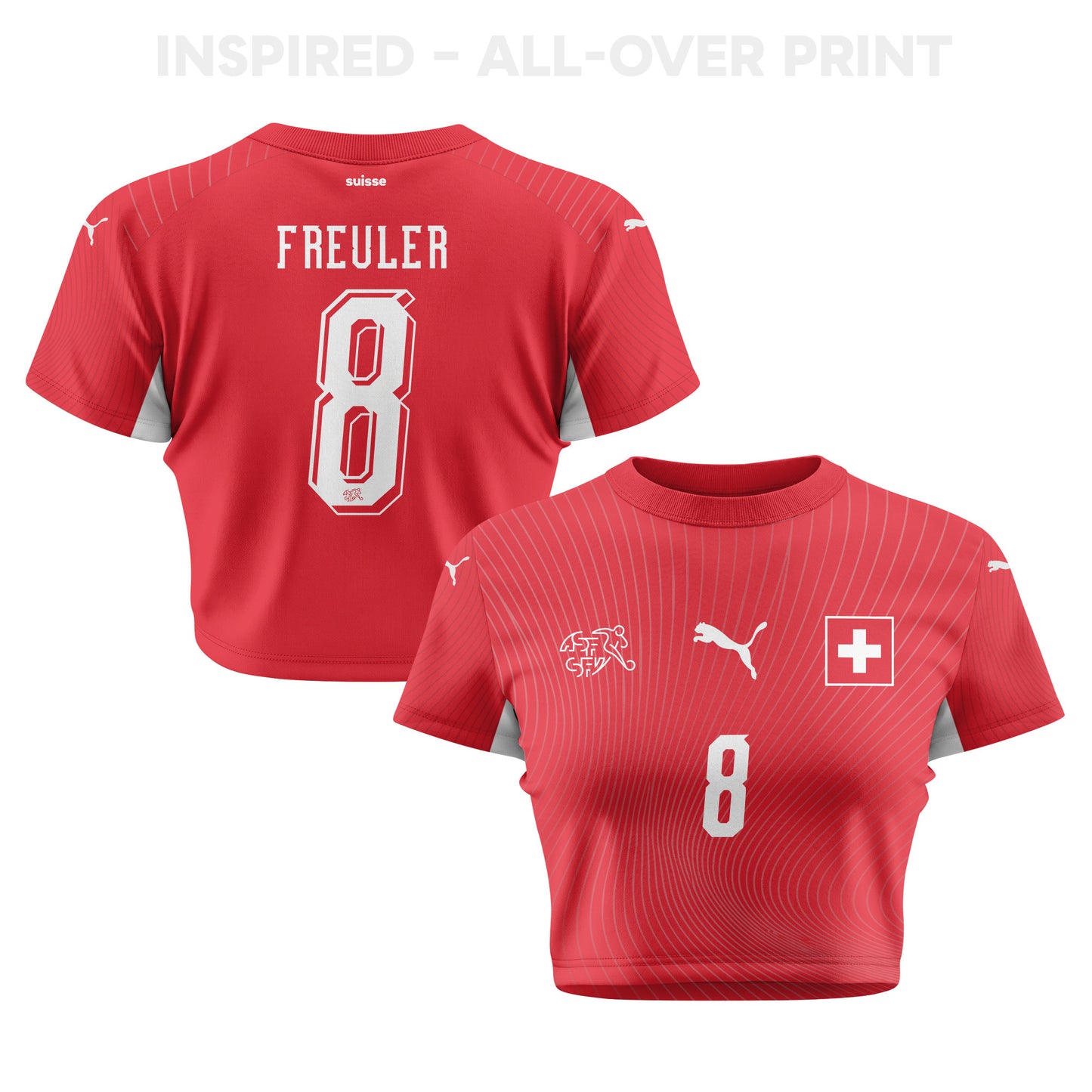 Remo Freuler 8 Switzerland 2026 Women's Home All-Over Print Cropped Jersey - Red