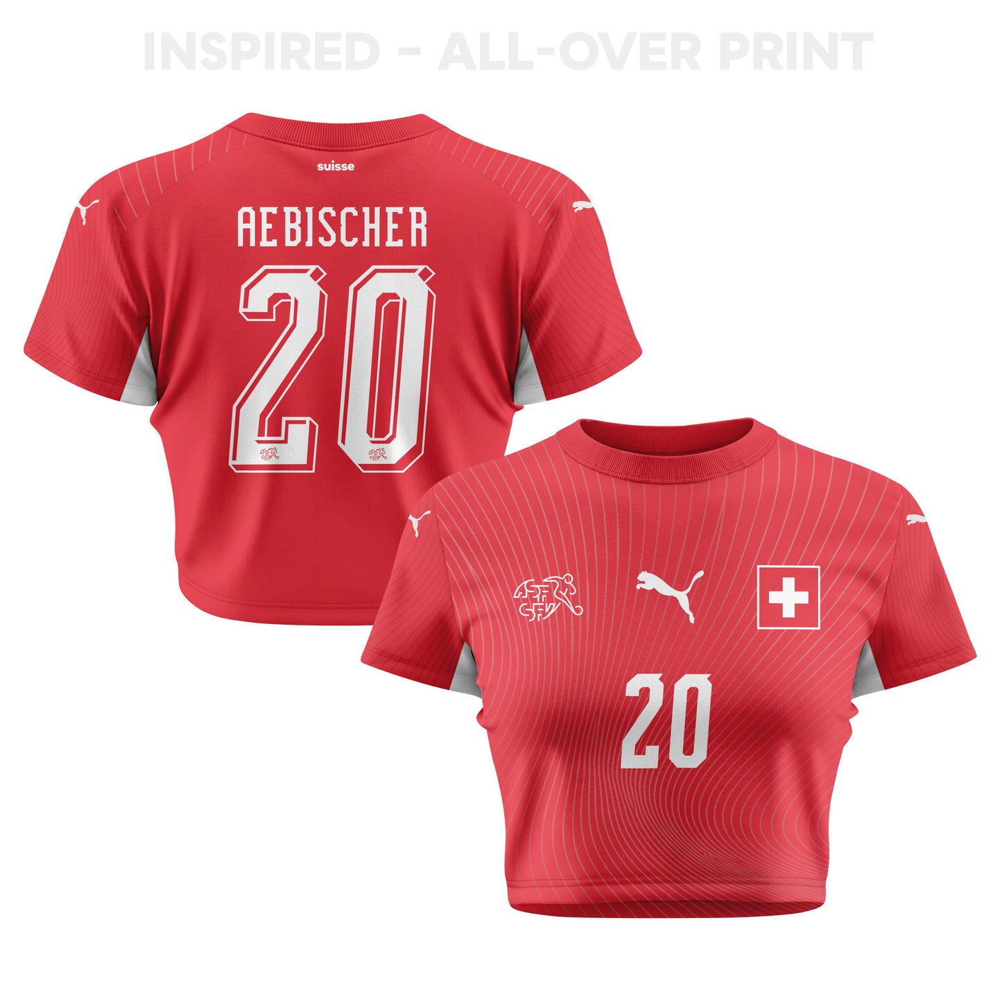 Michel Aebischer 20 Switzerland 2026 Women's Home All-Over Print Cropped Jersey - Red