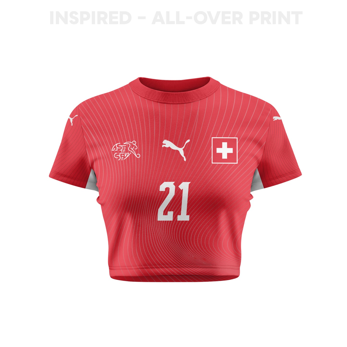 Ardon Jashari 21 Switzerland 2026 Women's Home All-Over Print Cropped Jersey - Red