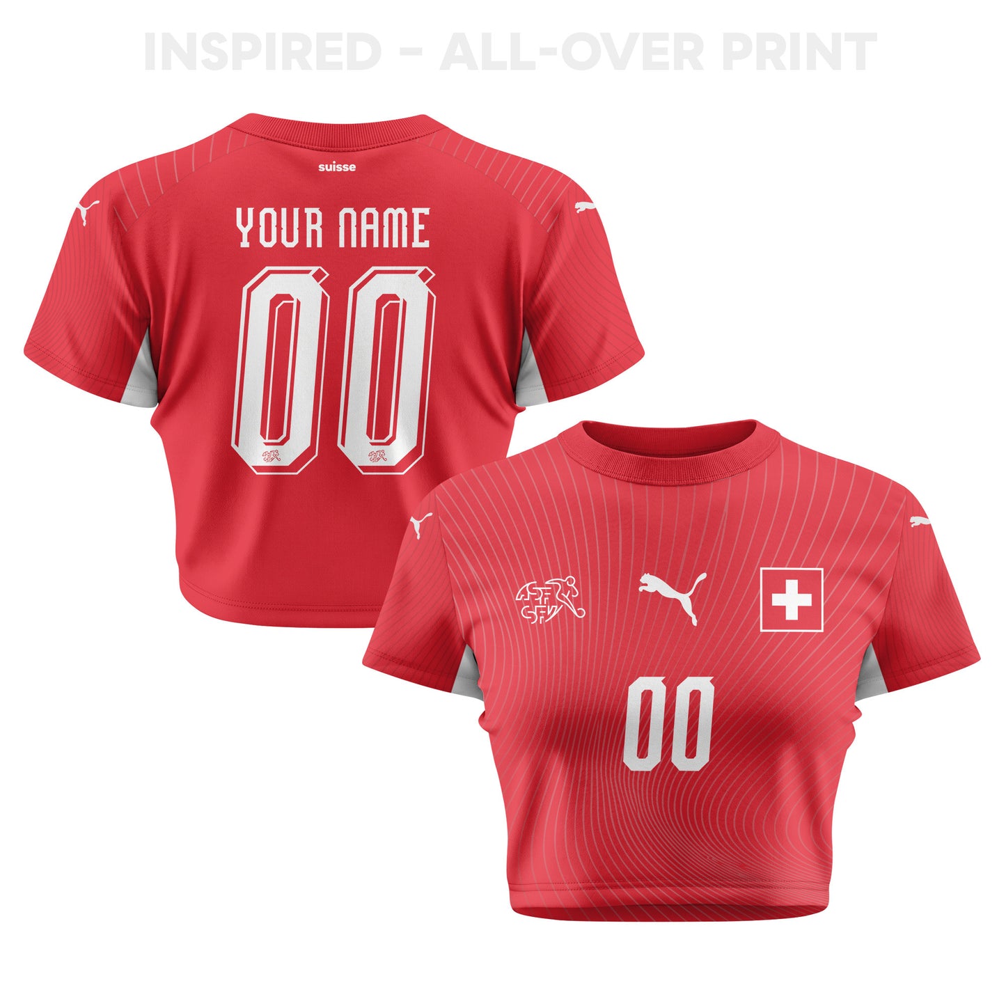 Switzerland 2026 Women's Home Personalized All-Over Print Cropped Jersey - Red
