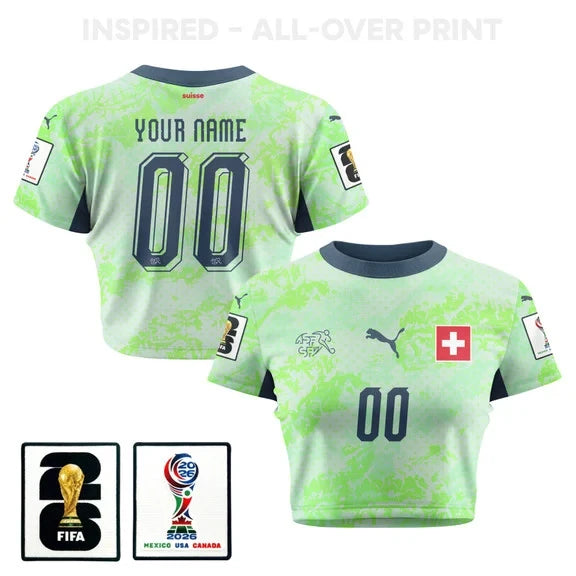 Switzerland 2026 Women's Away Personalized All-Over Print Cropped Jersey - Green