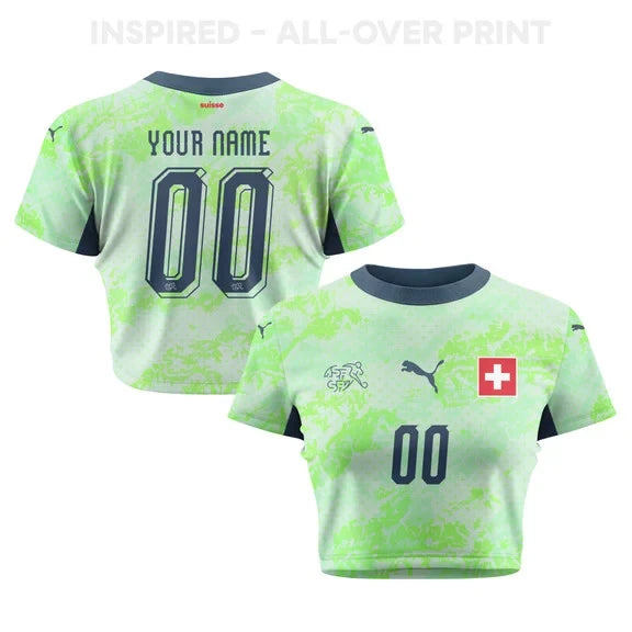Switzerland 2026 Women's Away Personalized All-Over Print Cropped Jersey - Green