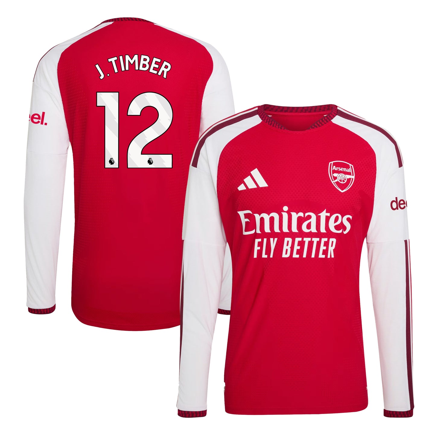 Jurriën Timber 12 Arsenal 2026/27 Home Long Sleeve Jersey - Men, Red