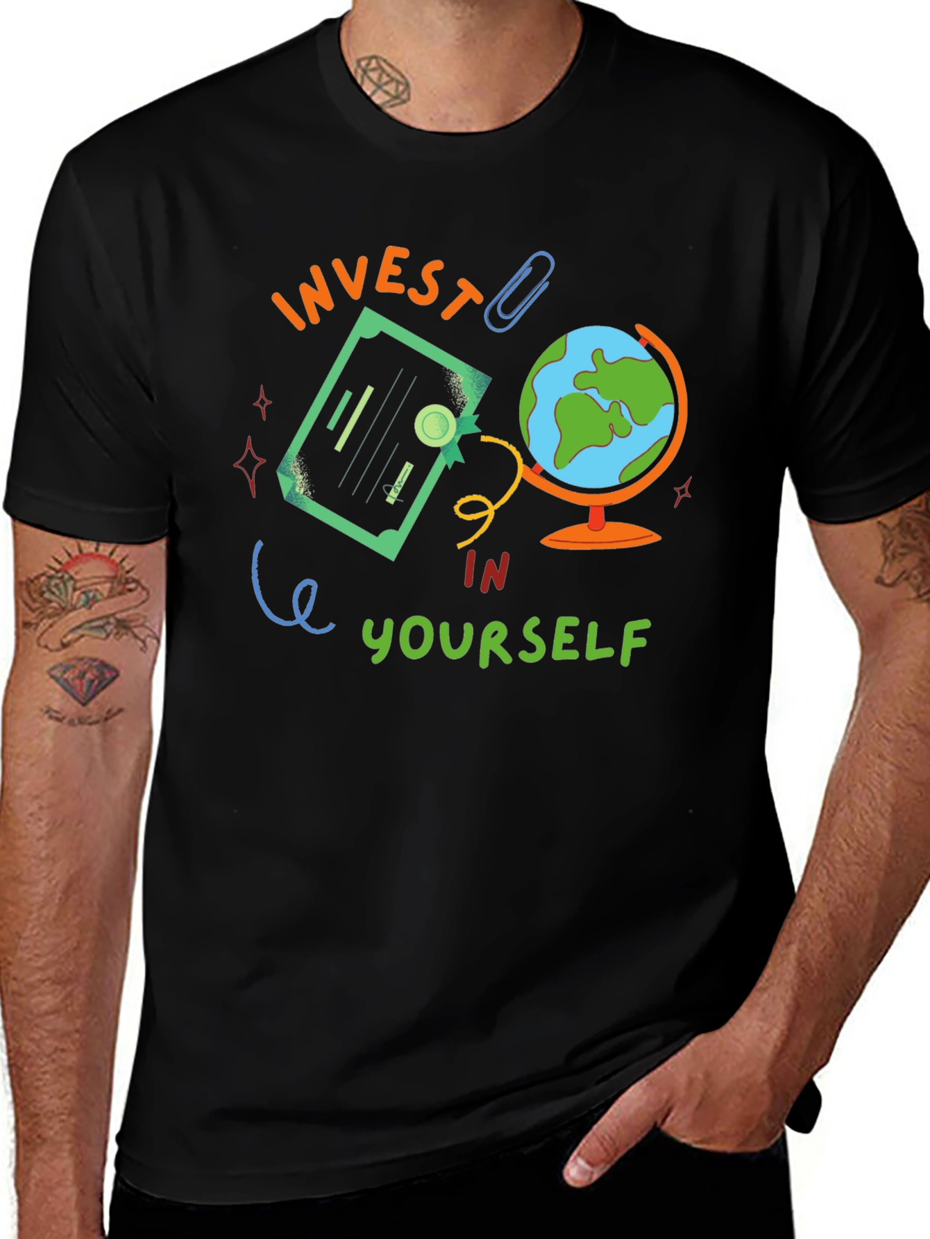 Invest In Yourself Graphic Tee - Motivational Black T-Shirt