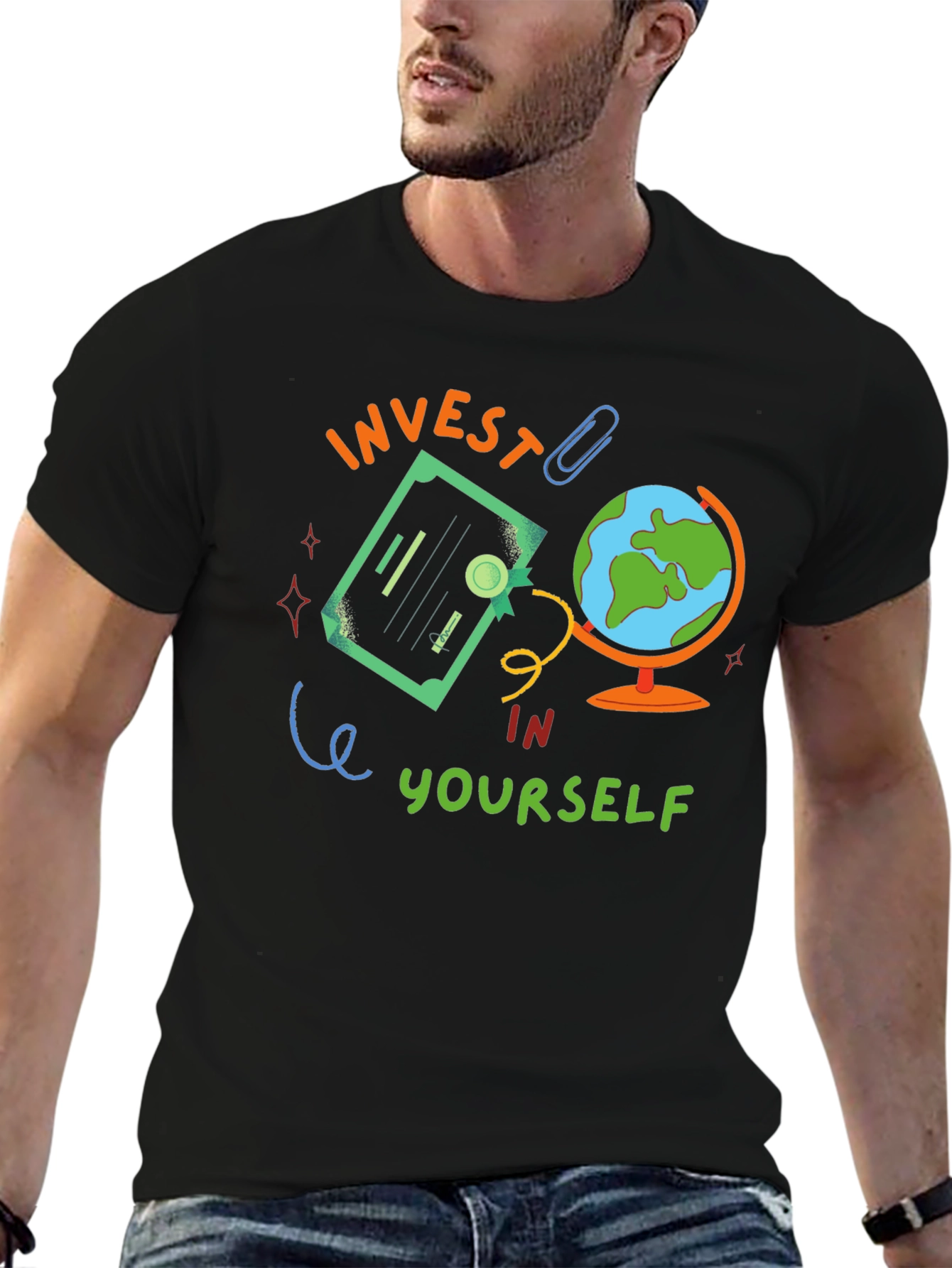 Invest In Yourself Graphic Tee - Motivational Black T-Shirt